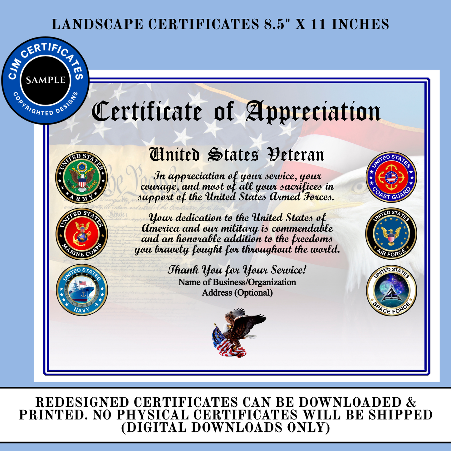 D12 Custom Veteran Certificates for Veterans Day Gifts: Edit & Download