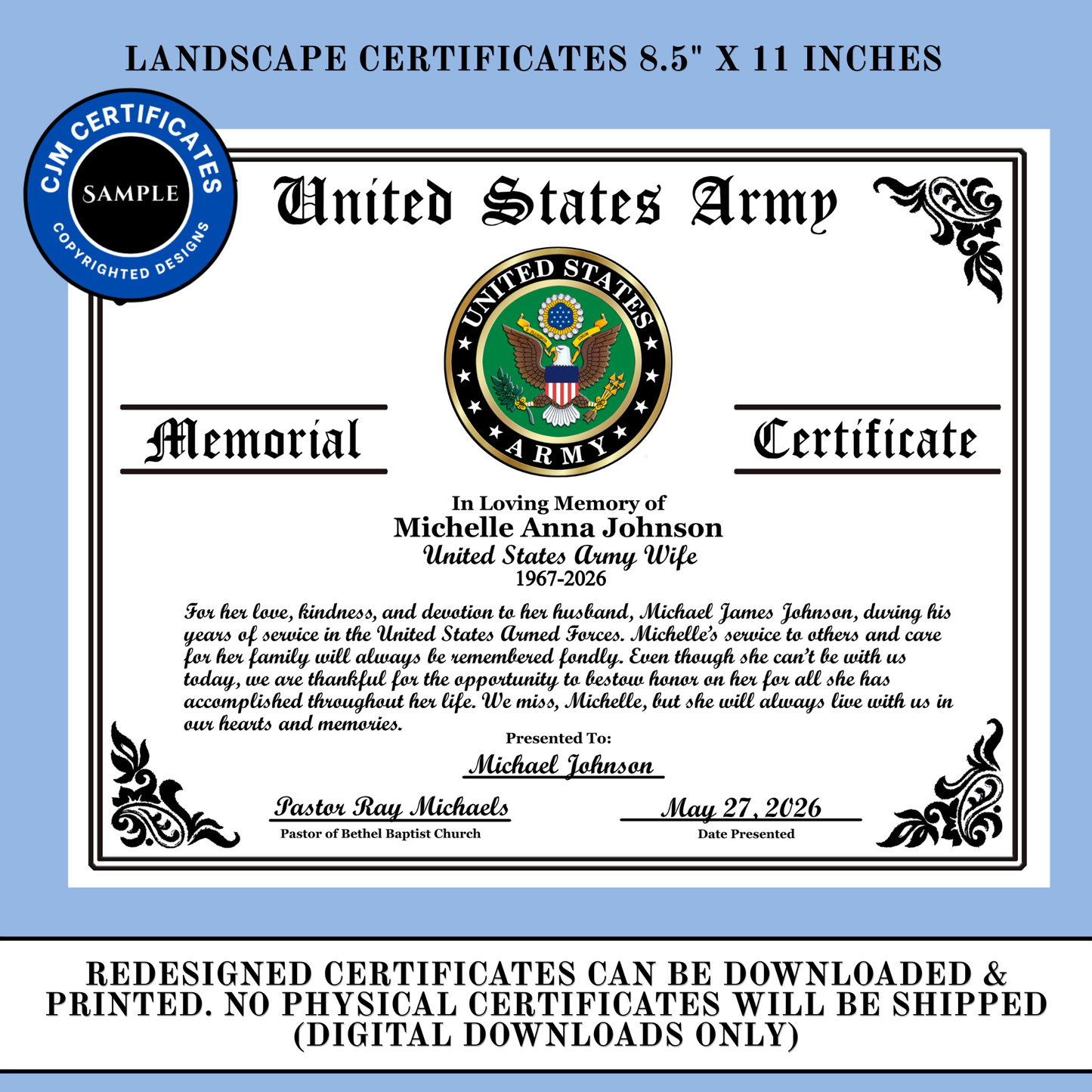 D21 US Military Wife Memorial Certificate: Edit & Download for All Branches