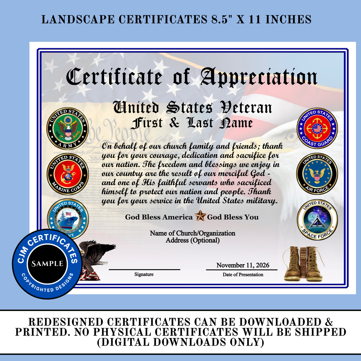D18 All Services Veteran Appreciation Certificates: Edit & Download