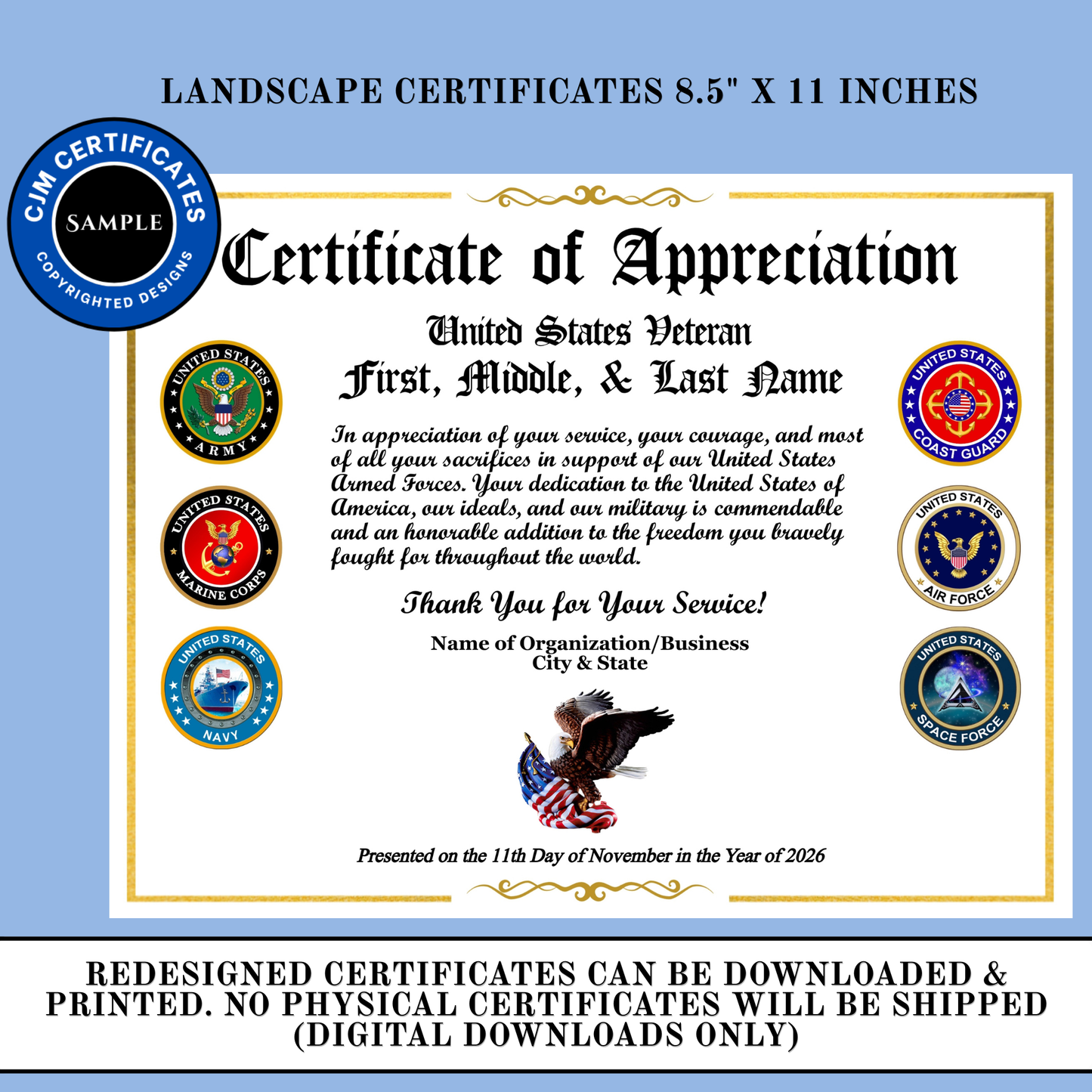 D51 Custom Veteran Certificates for Organizations: Edit & Download