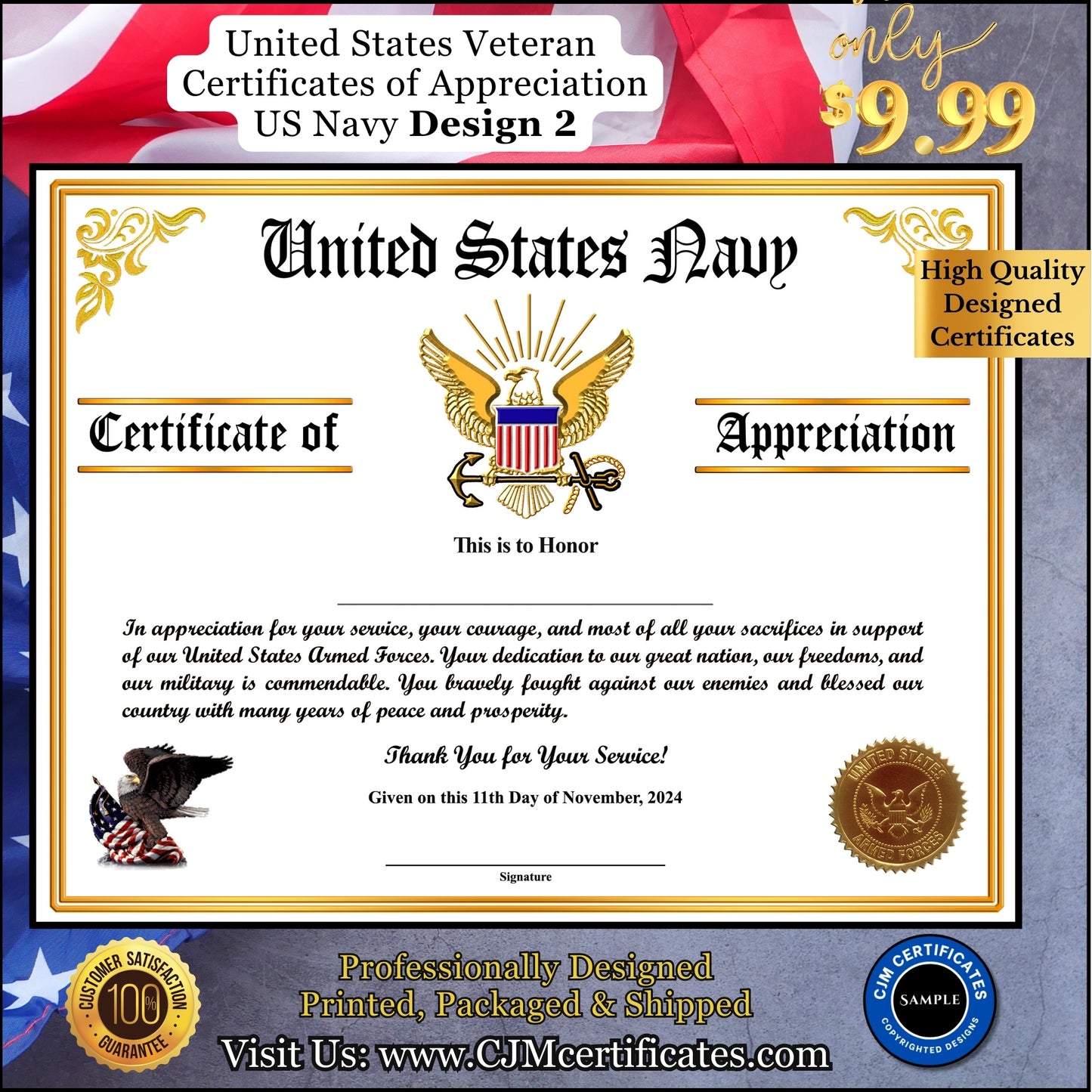 Navy Veteran Appreciation Certificates