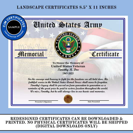 D29 US Army Veteran Memorial Certificate: Edit & Download for All Branches