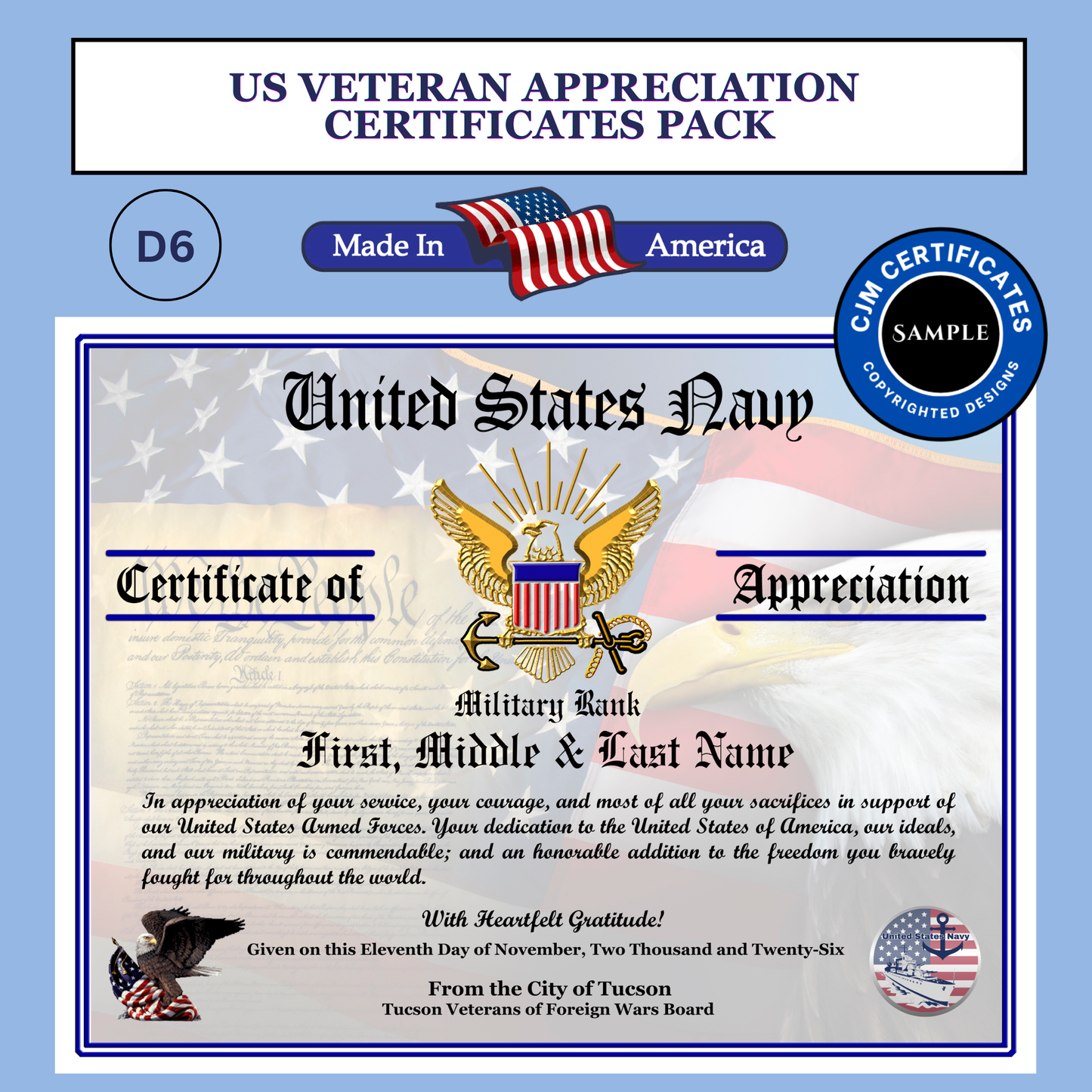 D6 US Veteran Certificates Pack: Edit & Download