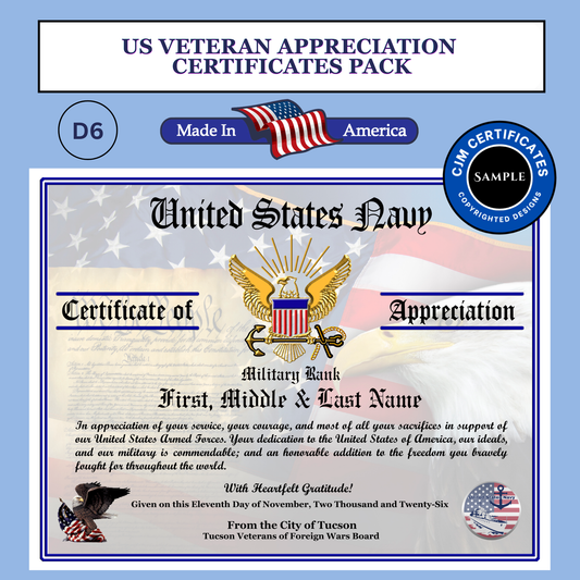 D6 US Veteran Certificates Pack: Edit & Download