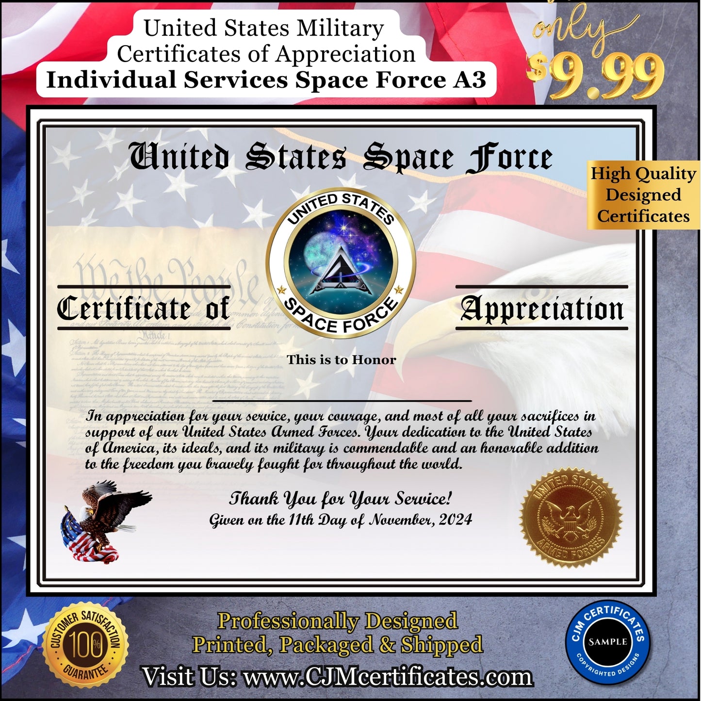 Veteran Appreciation Certificates Package A3