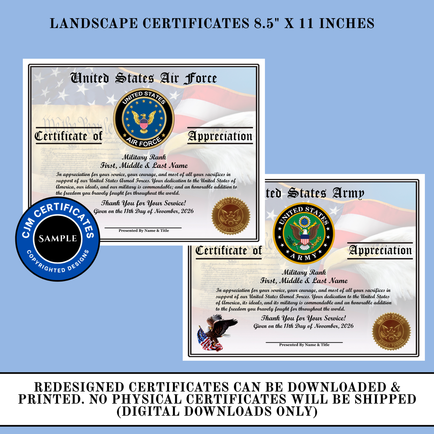 D13 Custom Veteran Certificates of Appreciation Pack: Edit & Download