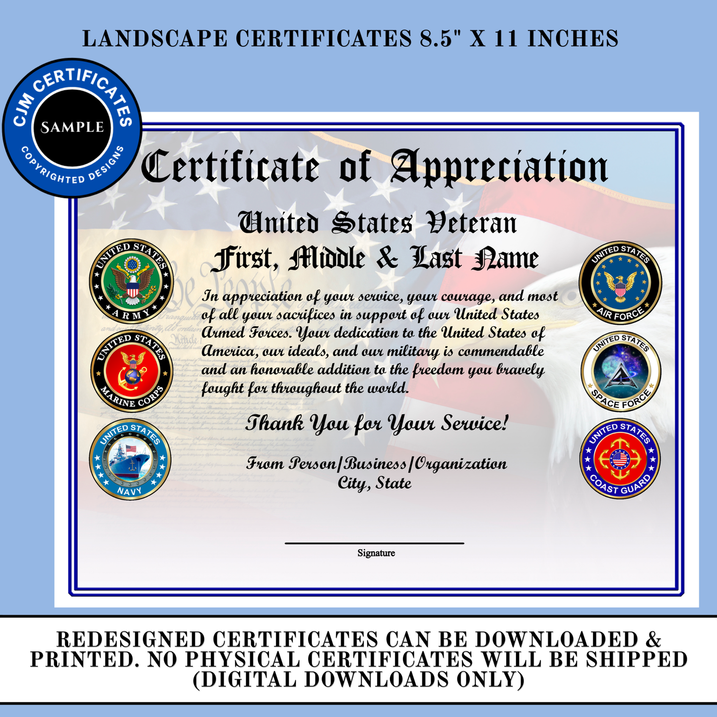 D7 Veteran Appreciation Certificates: Edit & Download