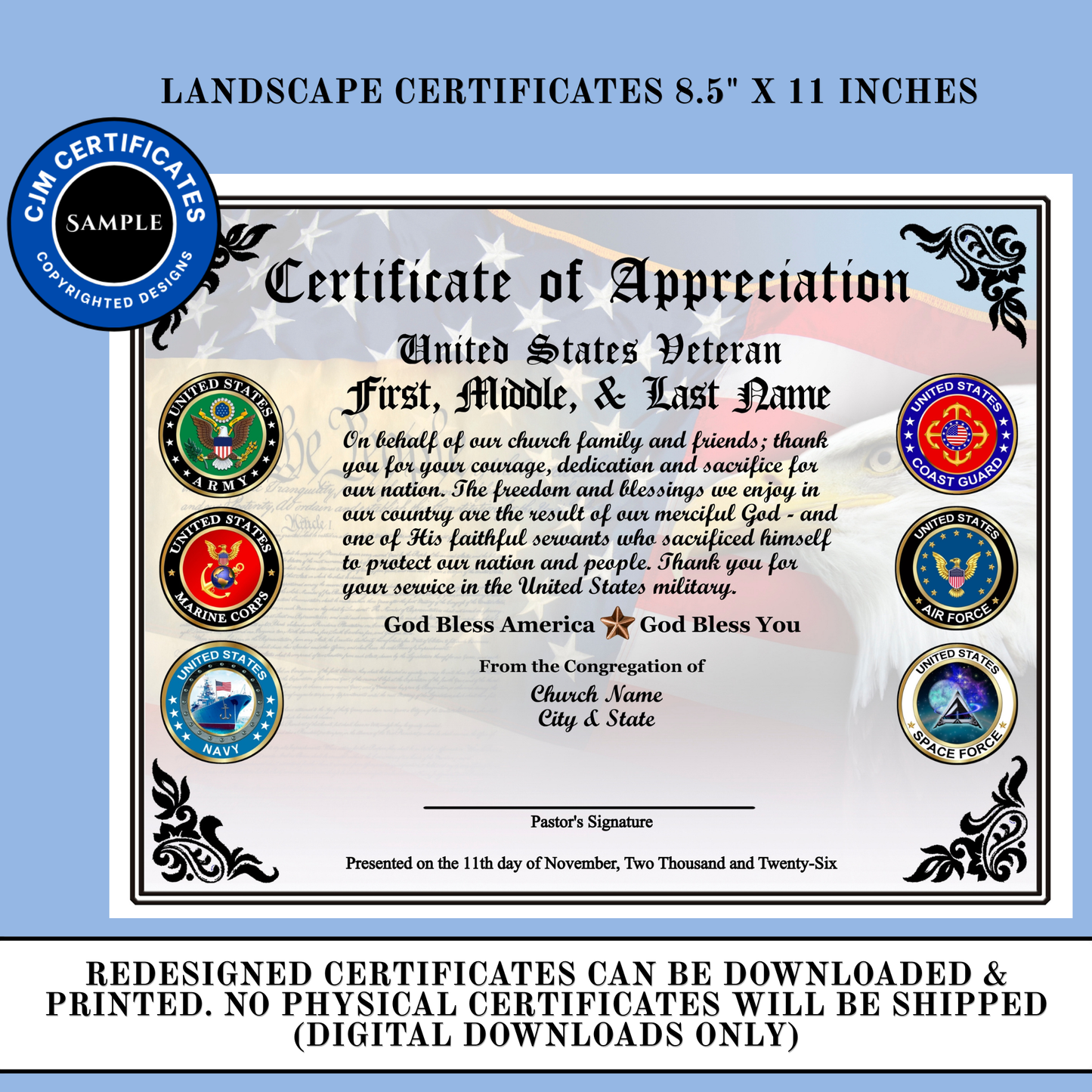 D47 Custom US Veteran Certificates from Ministries: Edit & Download