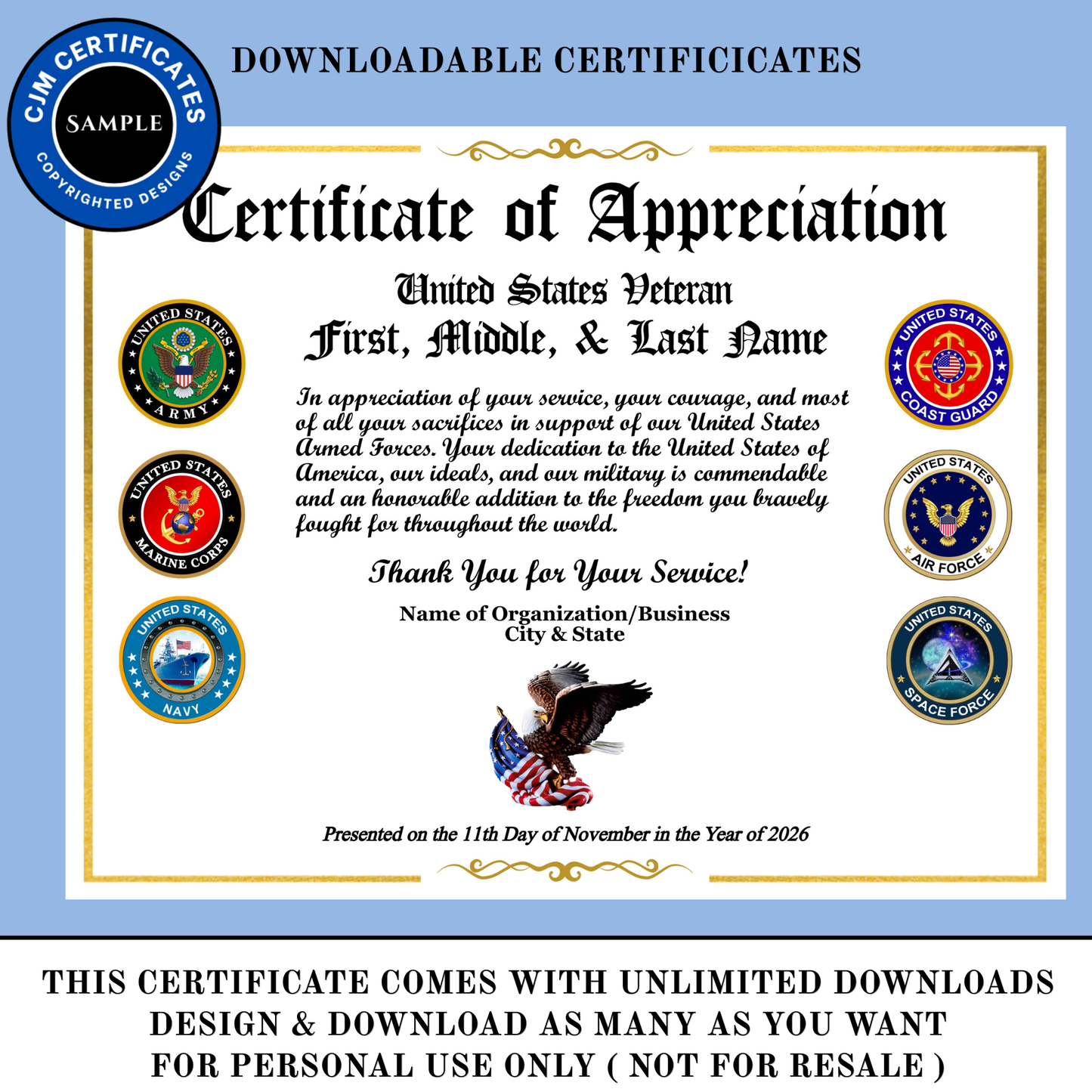 D51 Custom Veteran Certificates for Organizations: Edit & Download