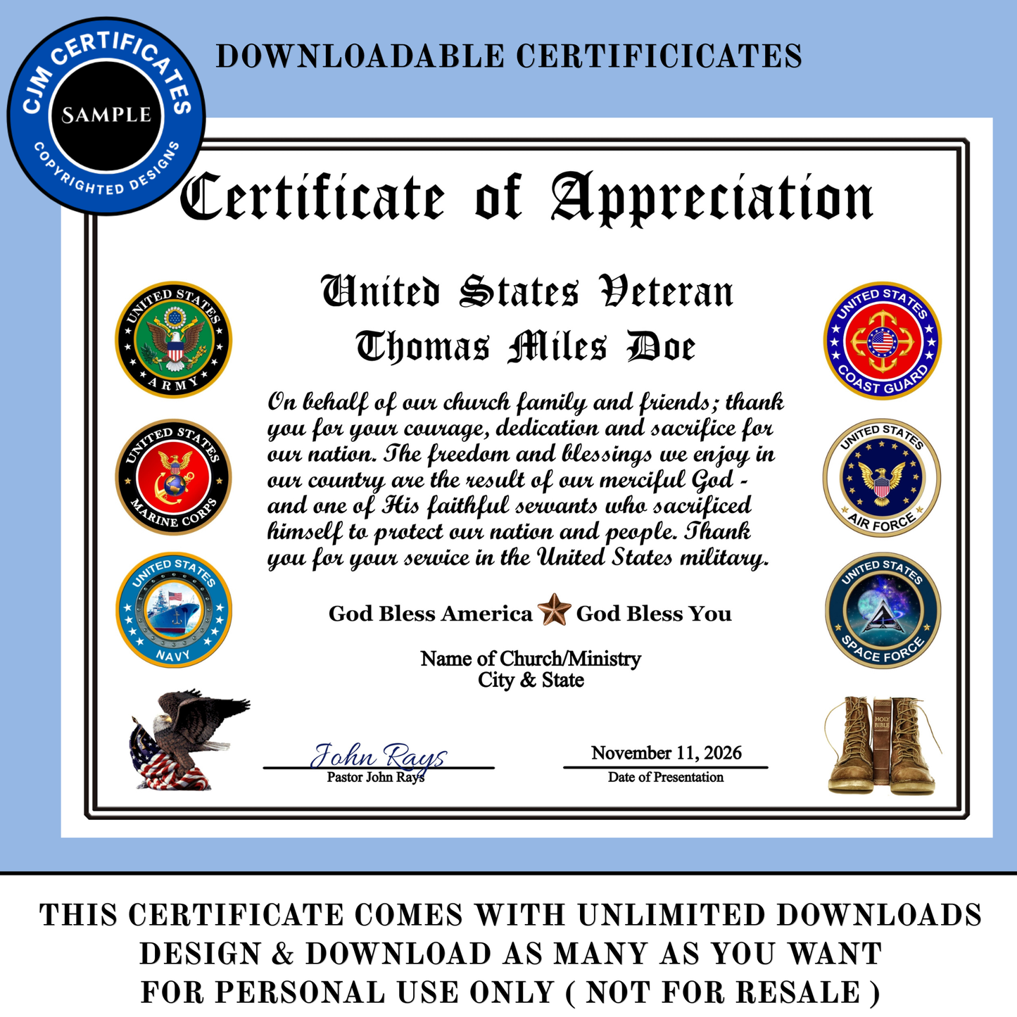 D54 Custom Veteran Appreciation Certificates from Churches: Edit & Download