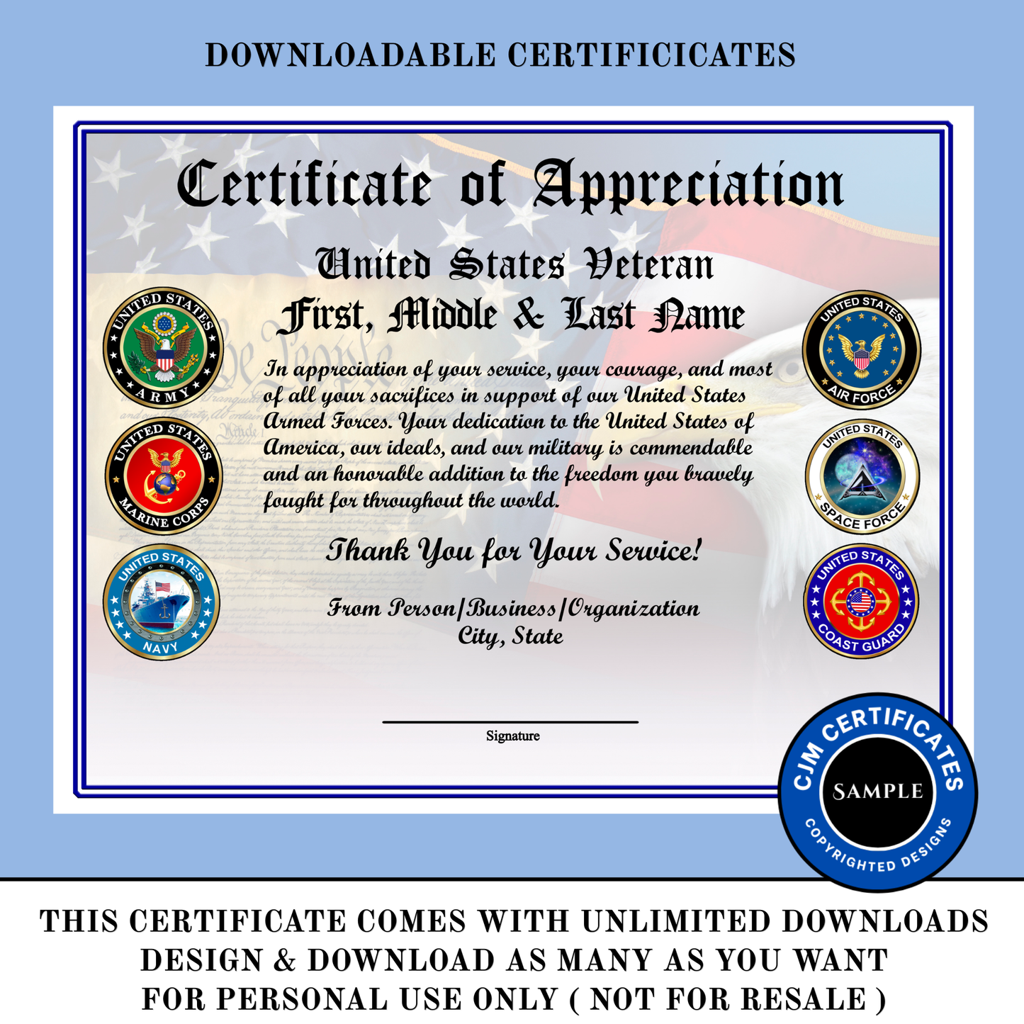 D7 Veteran Appreciation Certificates: Edit & Download