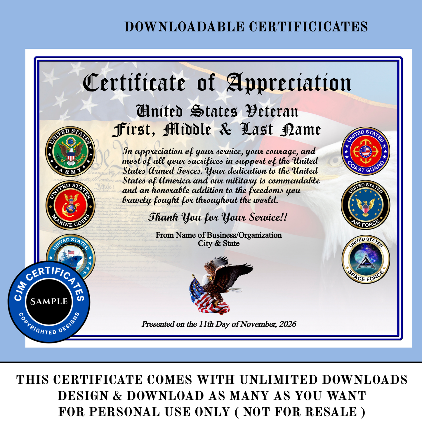 D19 All Services Veteran Appreciation Certificates: Edit & Download