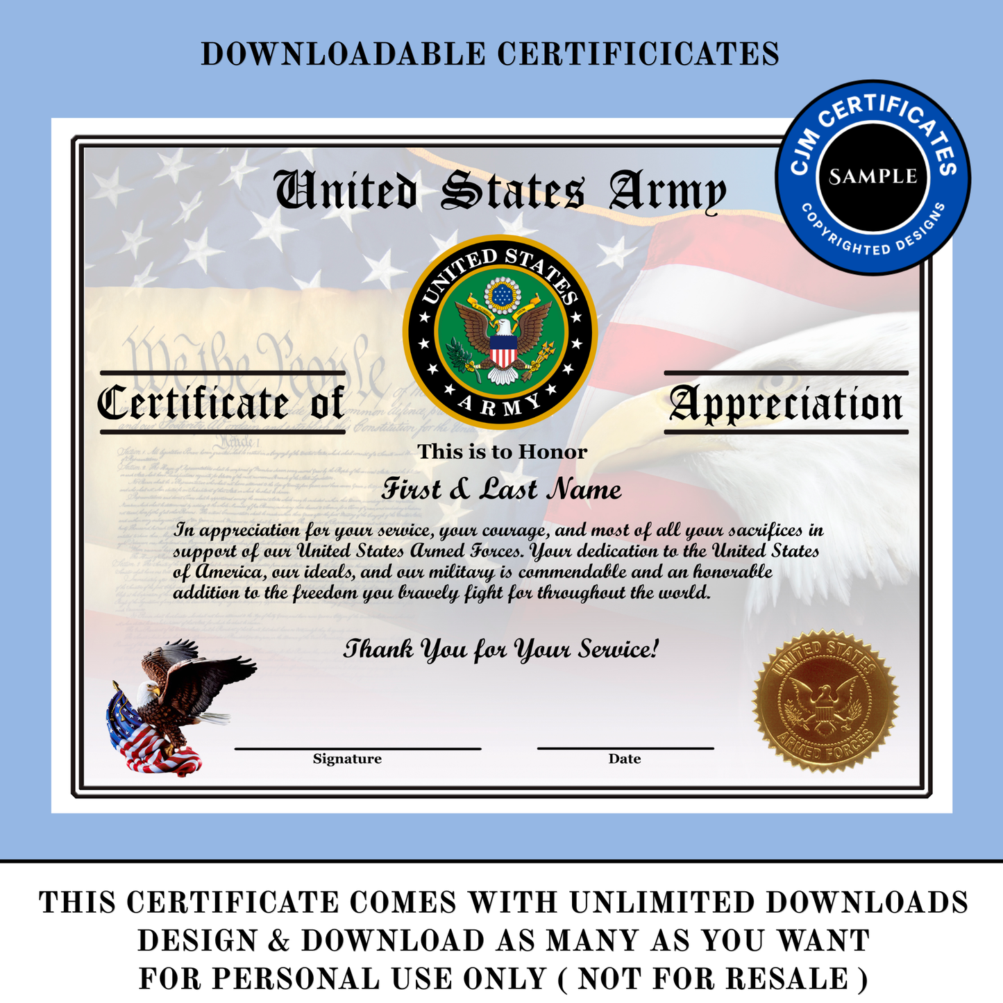 D3 Custom Army Appreciation Certificates: Edit & Unlimited Downloads