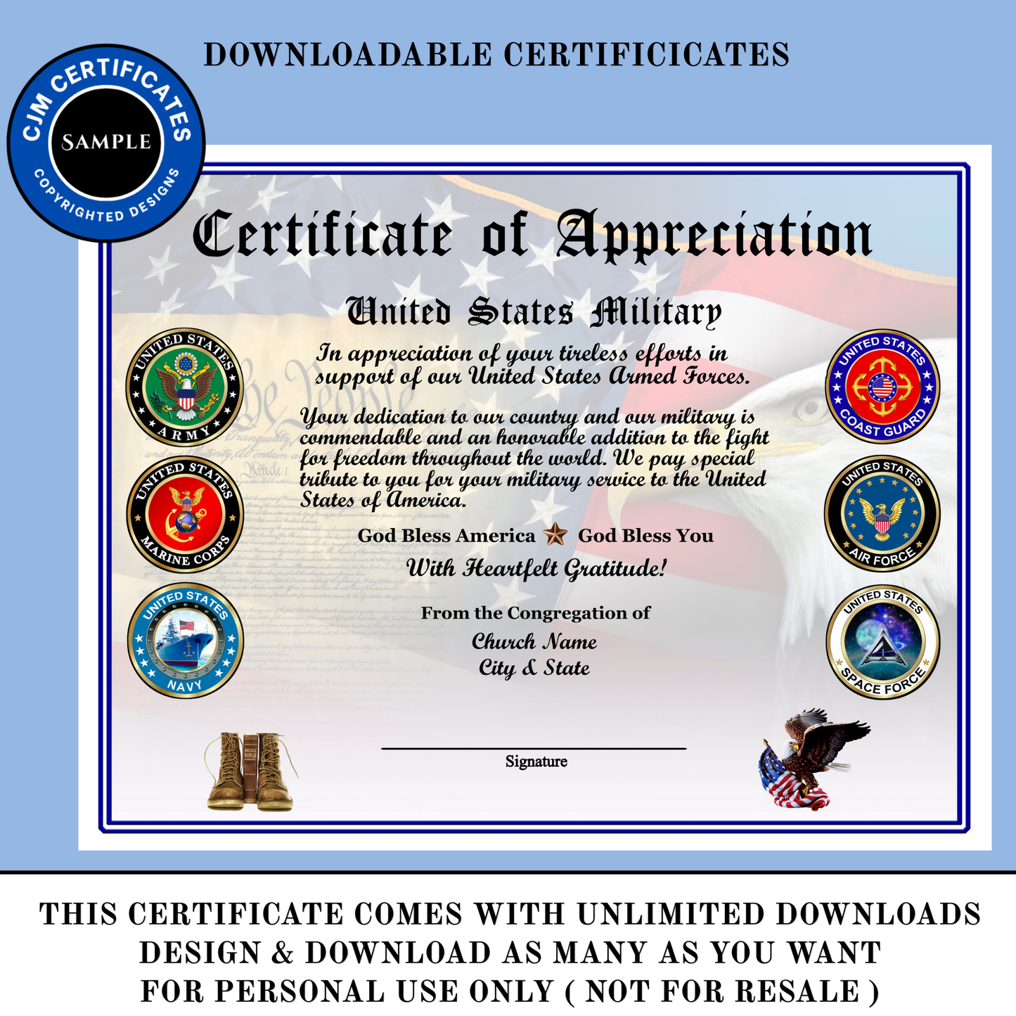 D9 Custom Military Certificates for Churches: Edit & Download