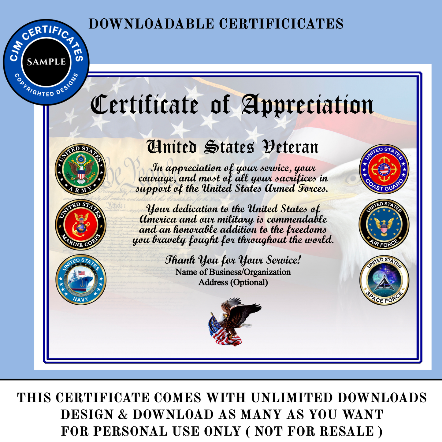 D12 Custom Veteran Certificates for Veterans Day Gifts: Edit & Download