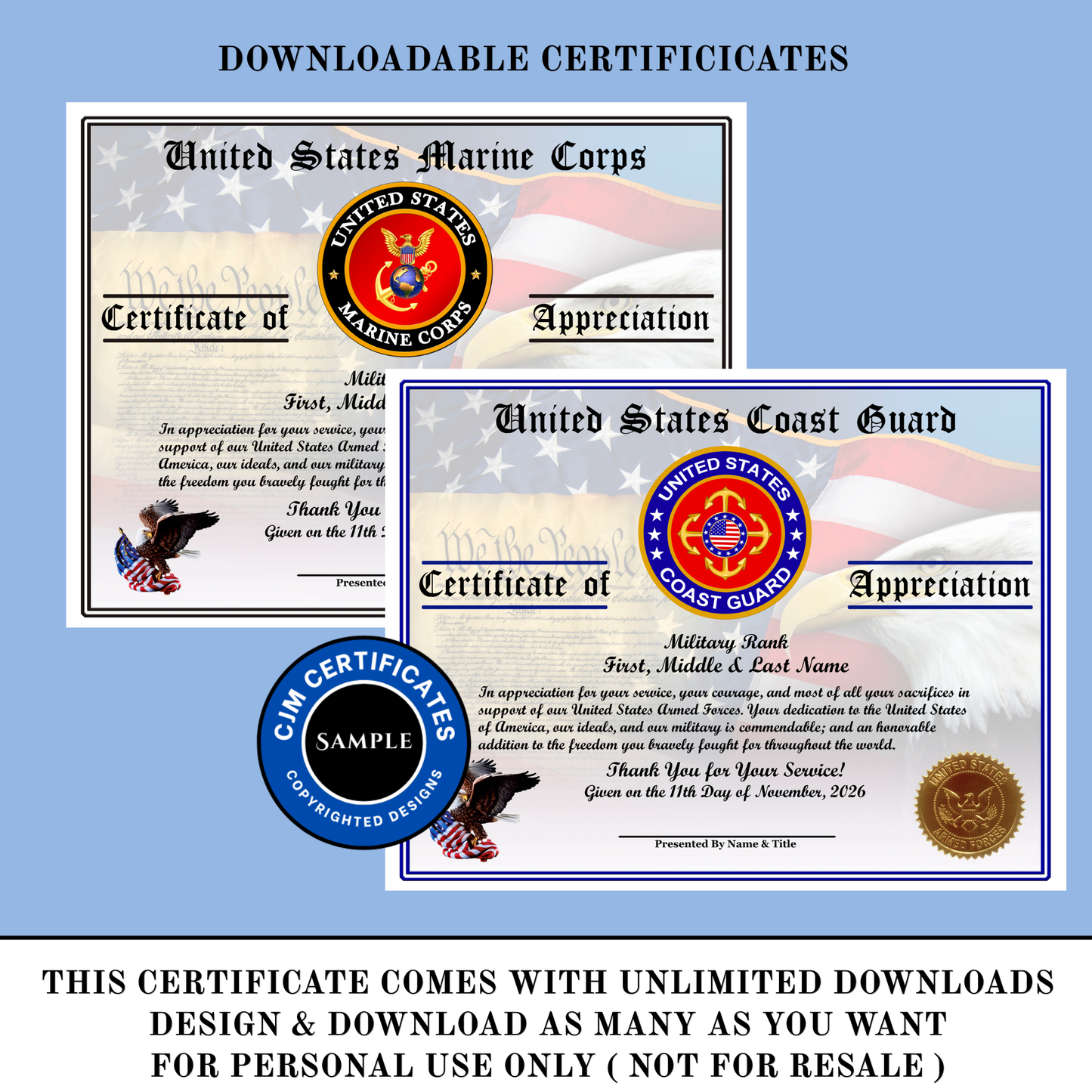 D13 Custom Veteran Certificates of Appreciation Pack: Edit & Download