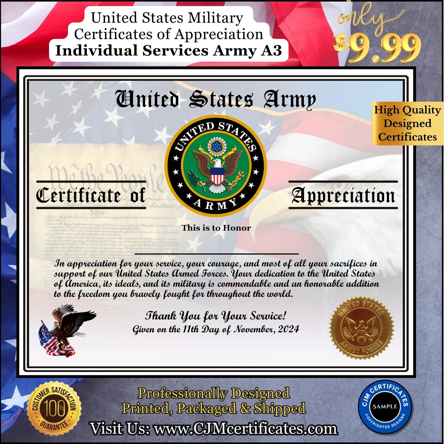 Veteran Appreciation Certificates Package A3