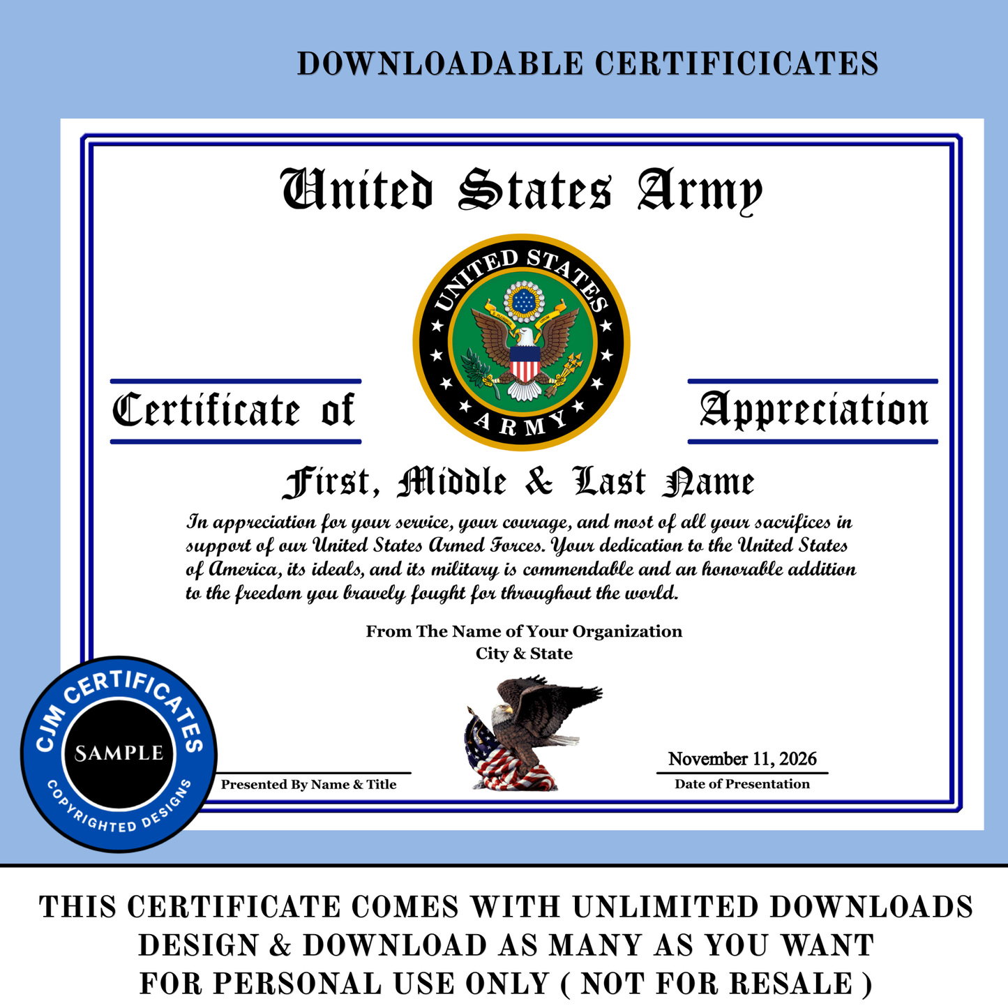 D16 Custom Veteran Certificates for Veterans Day Gifts: Edit & Download