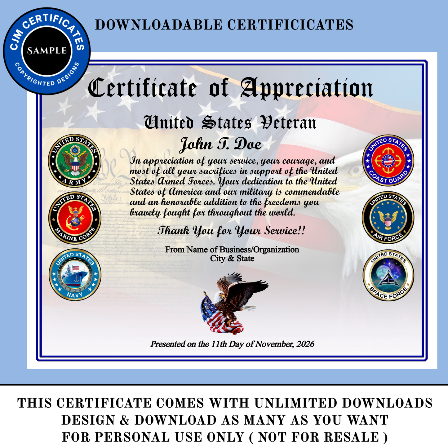 D42 Custom Veteran Appreciation Certificates for Veterans Day: Edit & Download