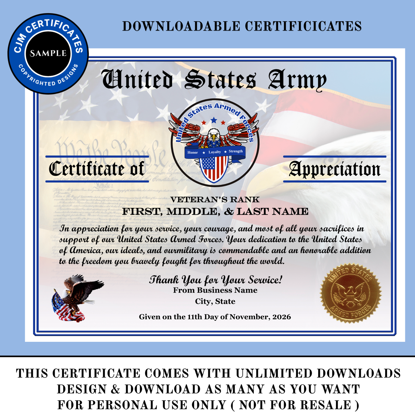 D27 Custom Veteran Certificates for Veterans Day: Edit & Download