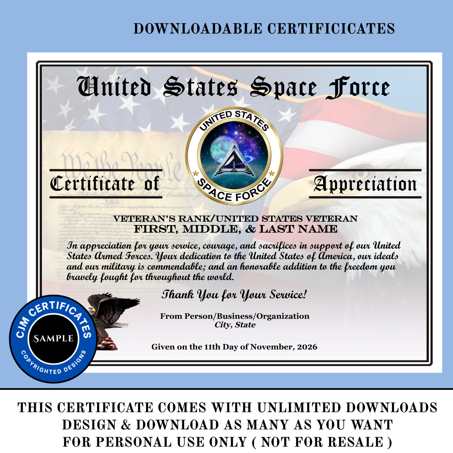 D68 Custom Veteran Certificates Pack for Veterans Day Gifts: Edit & Download (Unlimited)