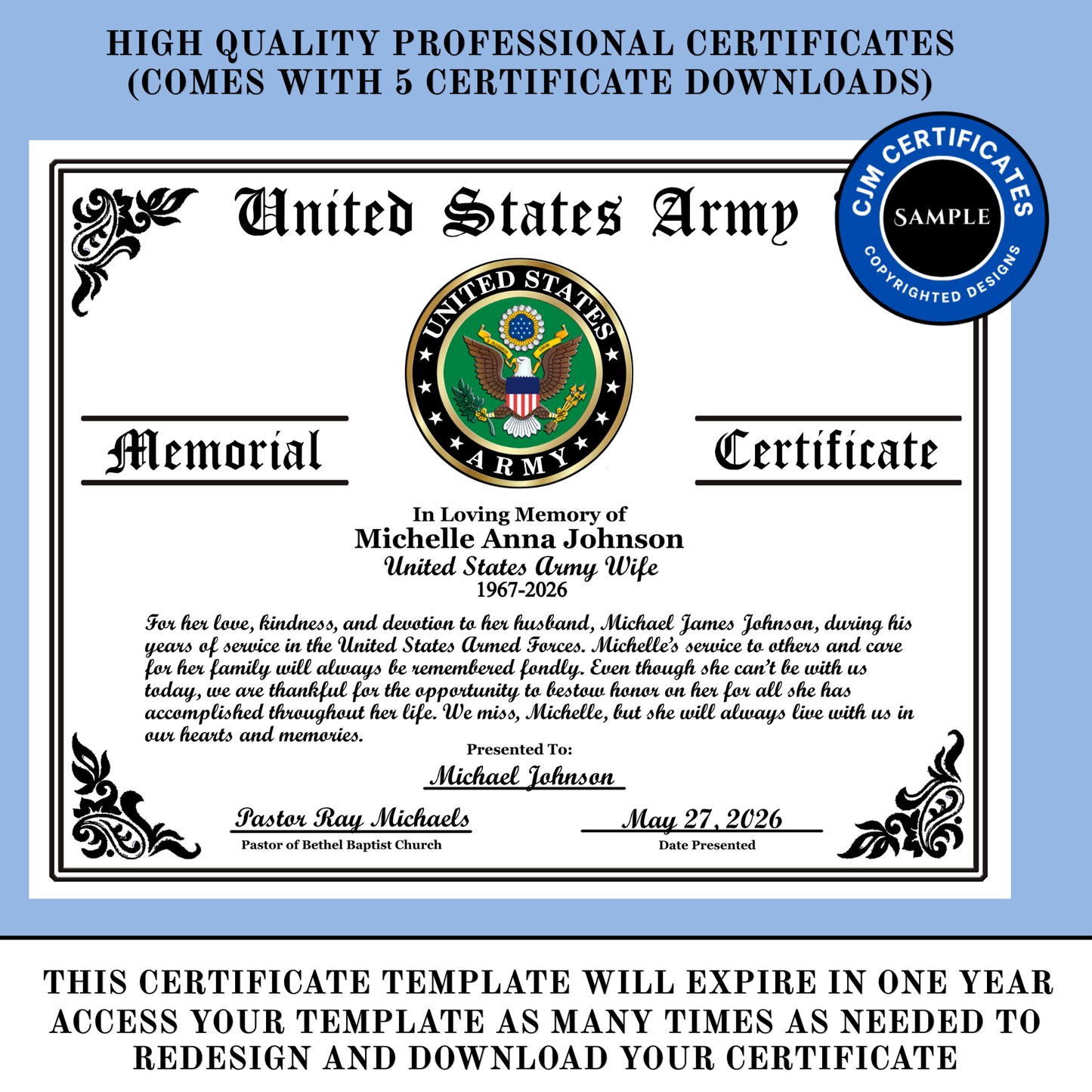 D21 US Military Wife Memorial Certificate: Edit & Download for All Branches
