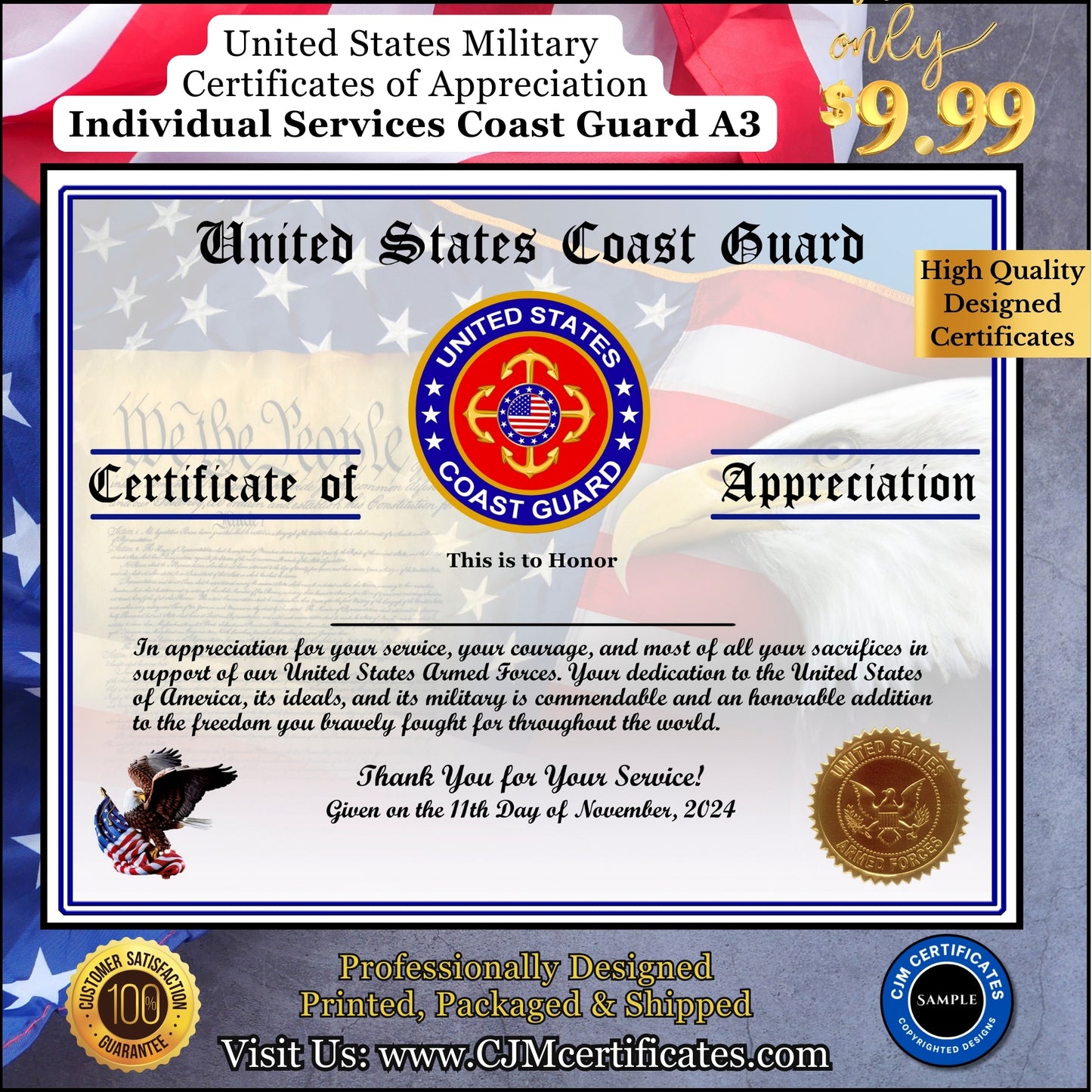 Veteran Appreciation Certificates Package A3