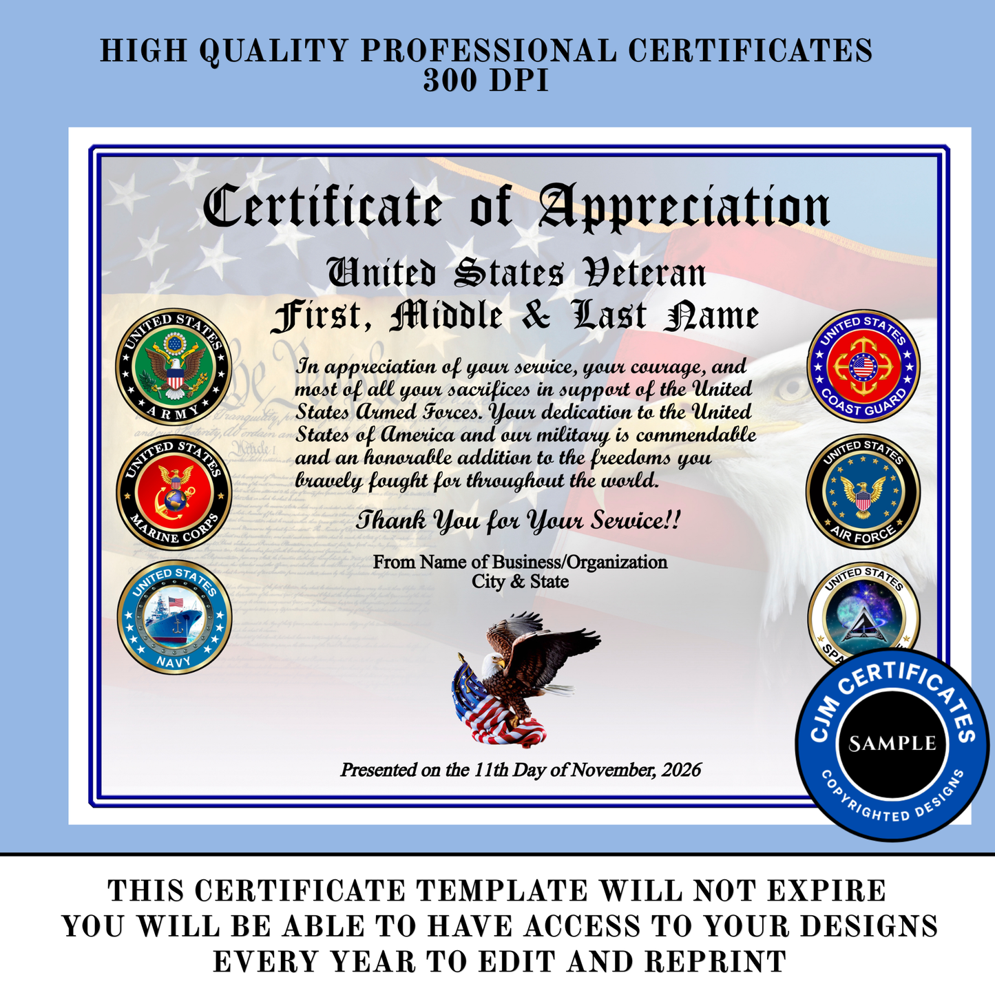 D19 All Services Veteran Appreciation Certificates: Edit & Download