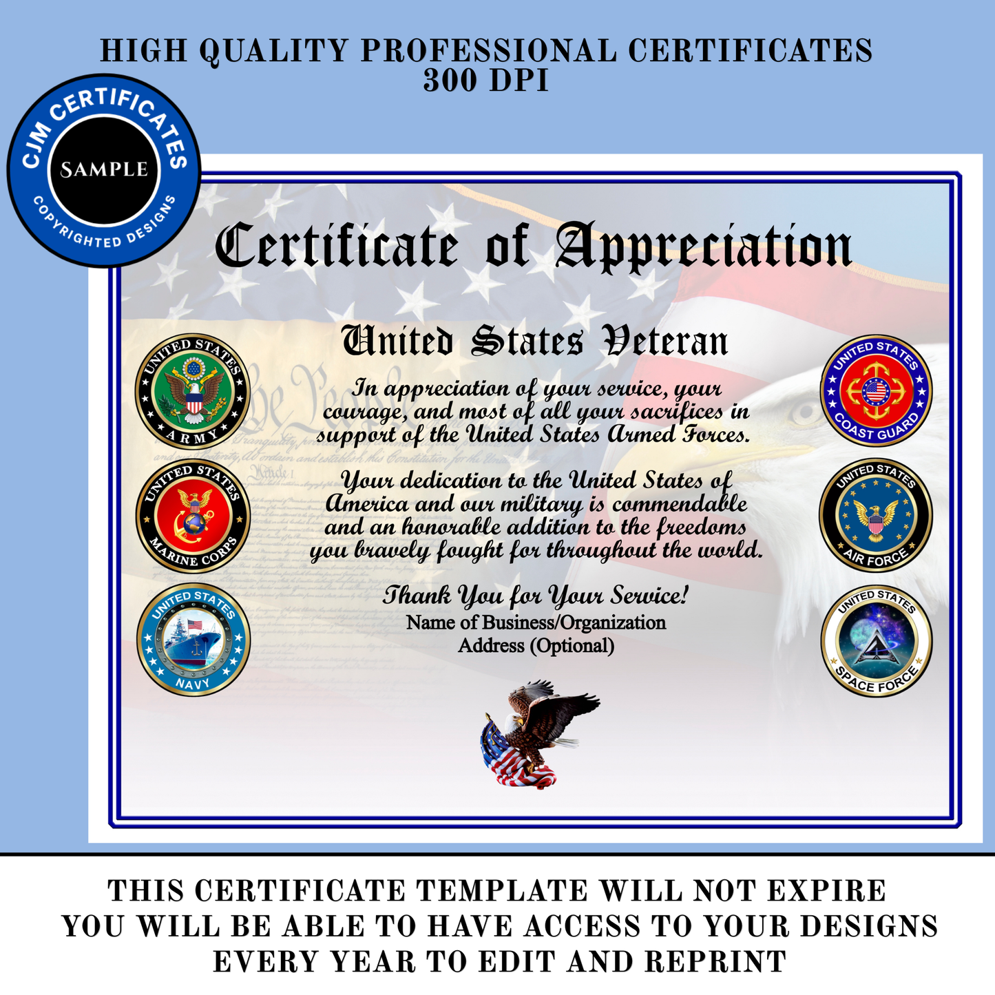 D12 Custom Veteran Certificates for Veterans Day Gifts: Edit & Download