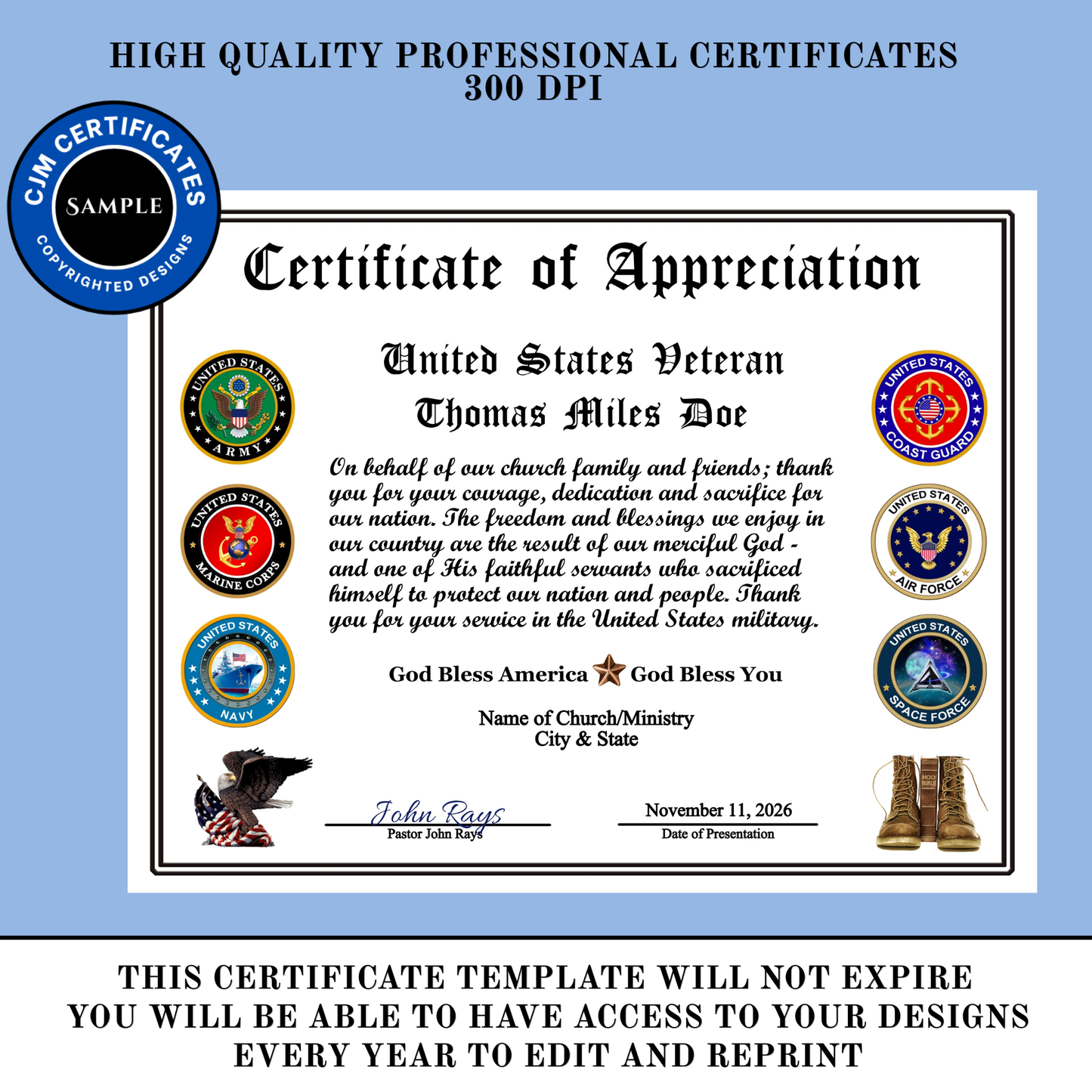 D54 Custom Veteran Appreciation Certificates from Churches: Edit & Download