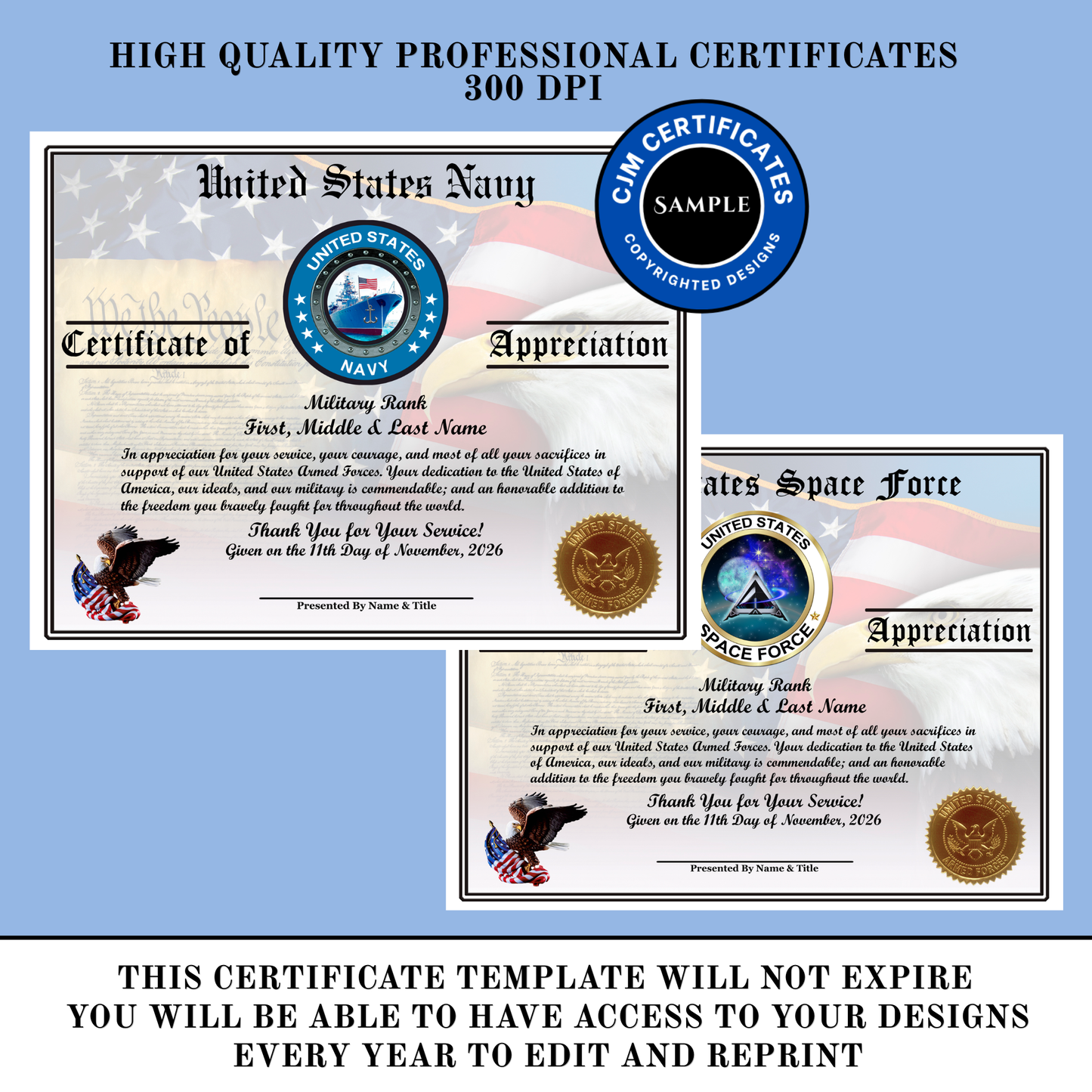 D13 Custom Veteran Certificates of Appreciation Pack: Edit & Download
