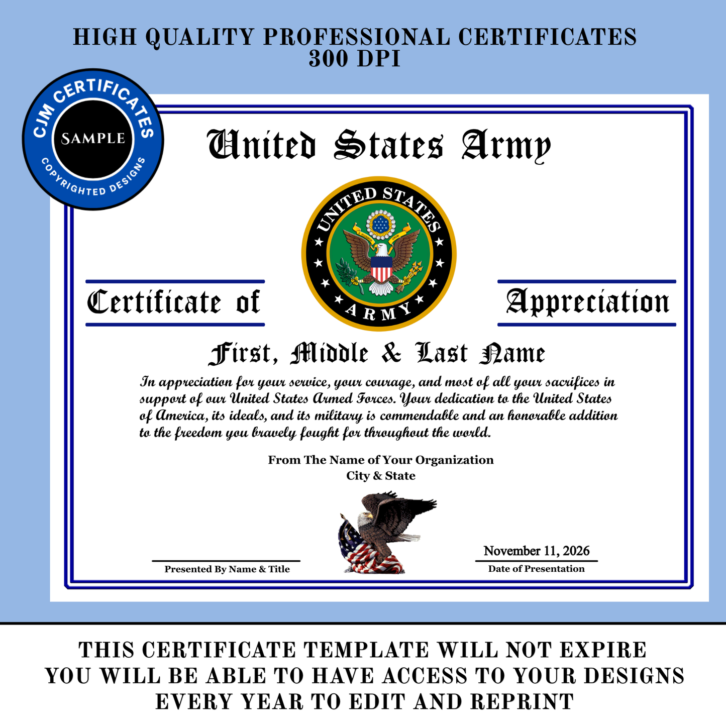 D16 Custom Veteran Certificates for Veterans Day Gifts: Edit & Download
