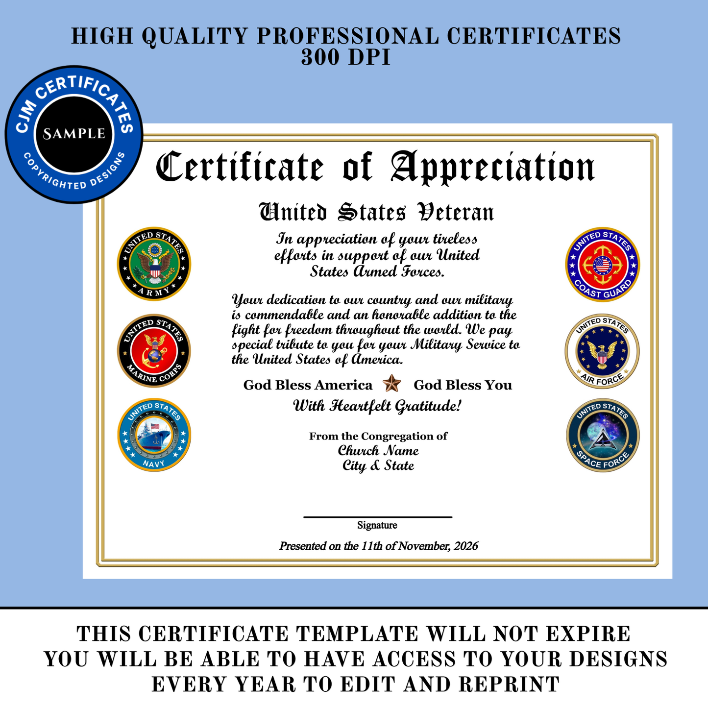 D49 Custom Ministry Veteran Certificates: Edit & Download