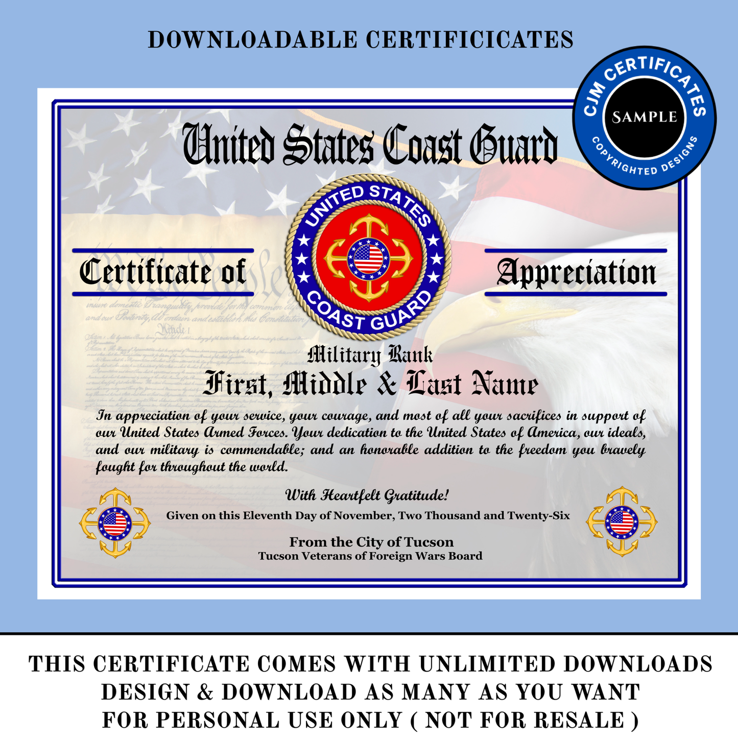D6 US Veteran Certificates Pack: Edit & Download