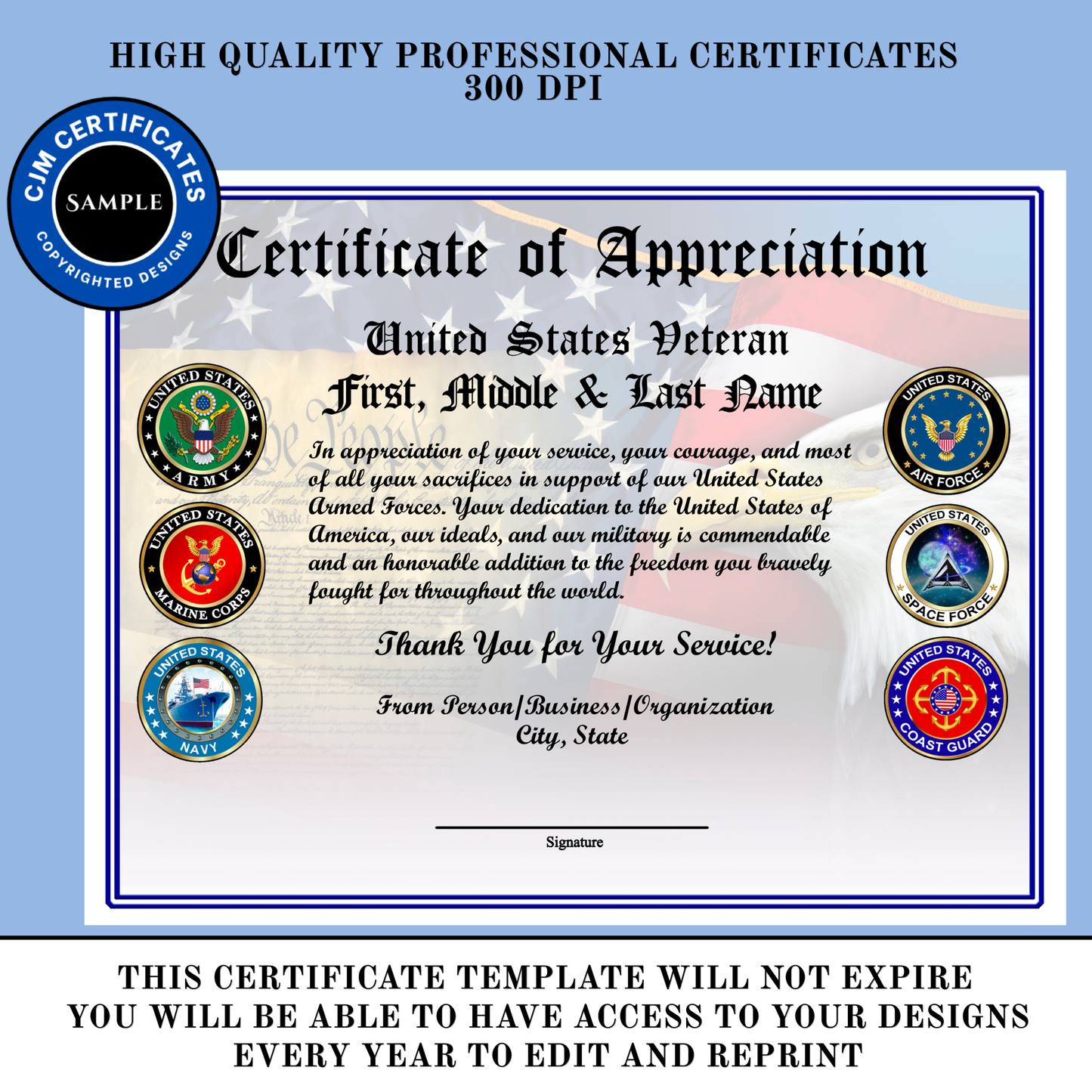 D7 Veteran Appreciation Certificates: Edit & Download