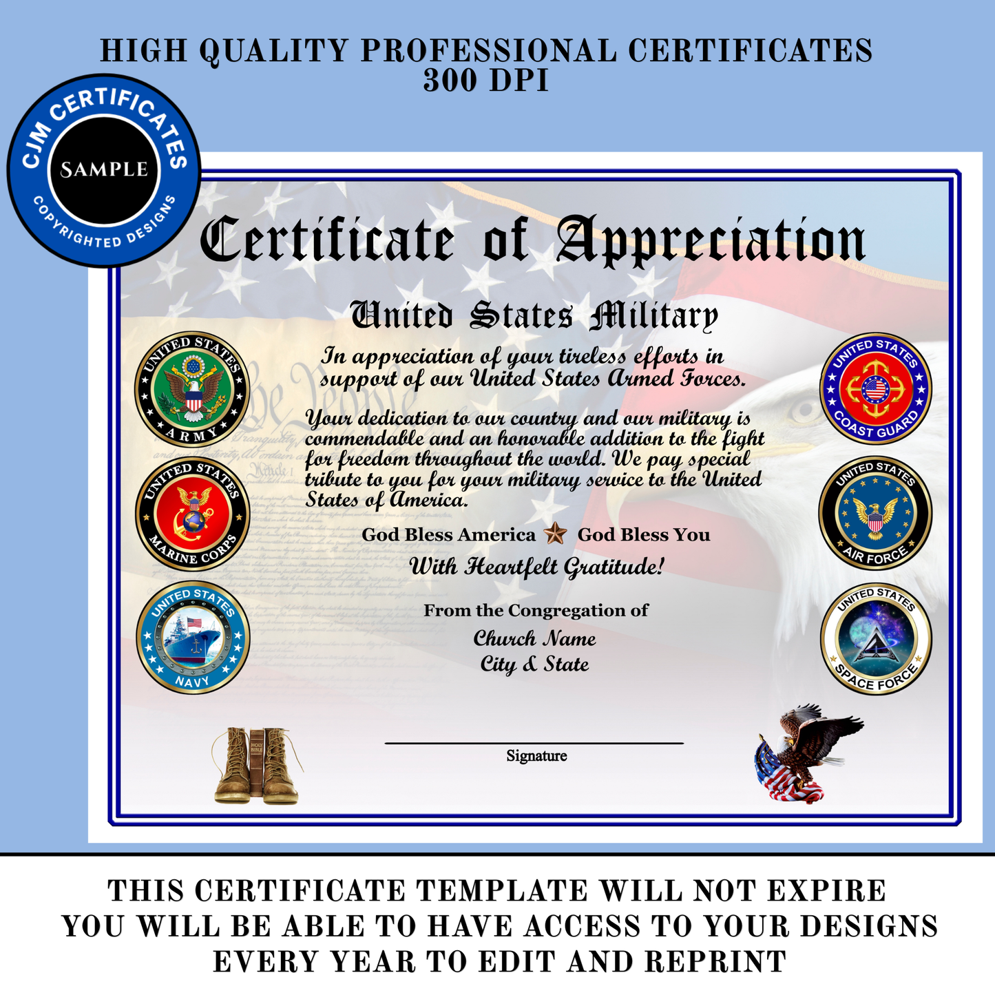 D9 Custom Military Certificates for Churches: Edit & Download