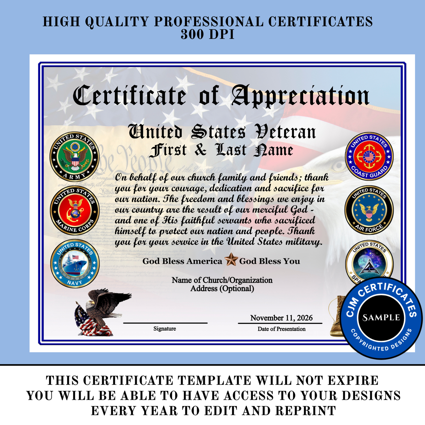 D18 All Services Veteran Appreciation Certificates: Edit & Download