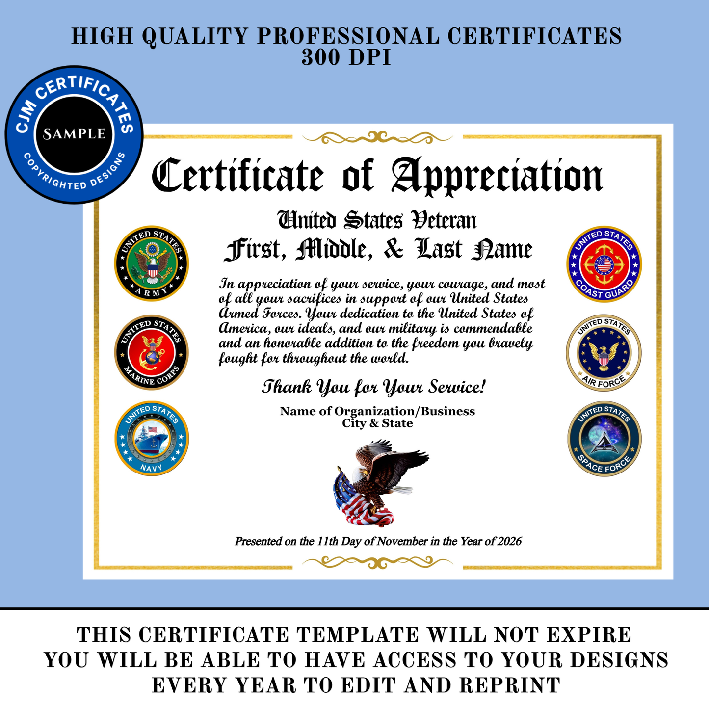 D51 Custom Veteran Certificates for Organizations: Edit & Download