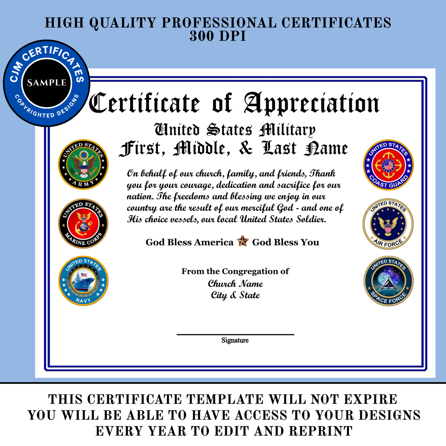 D8 Custom Military Certificates for Churches: Edit & Download
