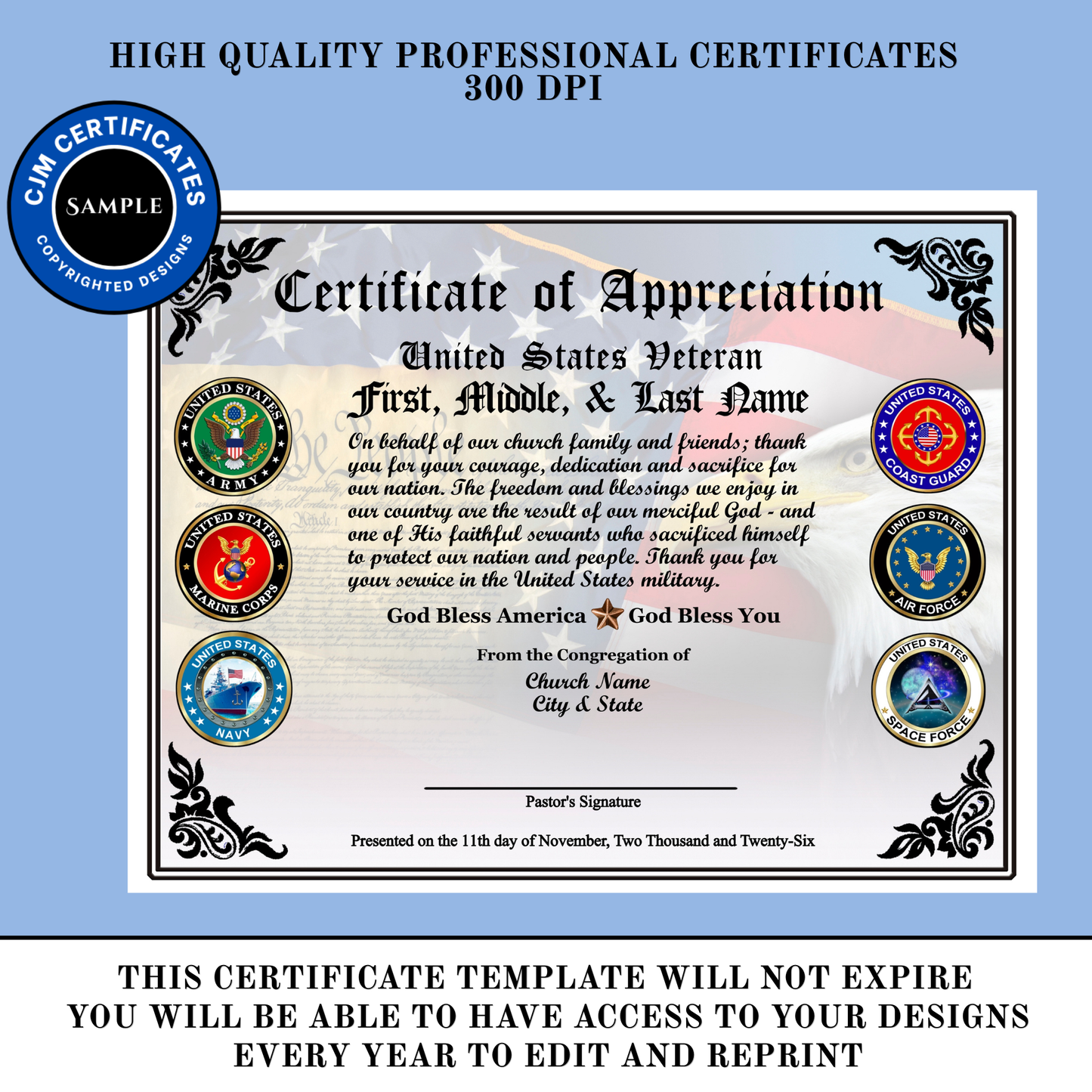 D47 Custom US Veteran Certificates from Ministries: Edit & Download