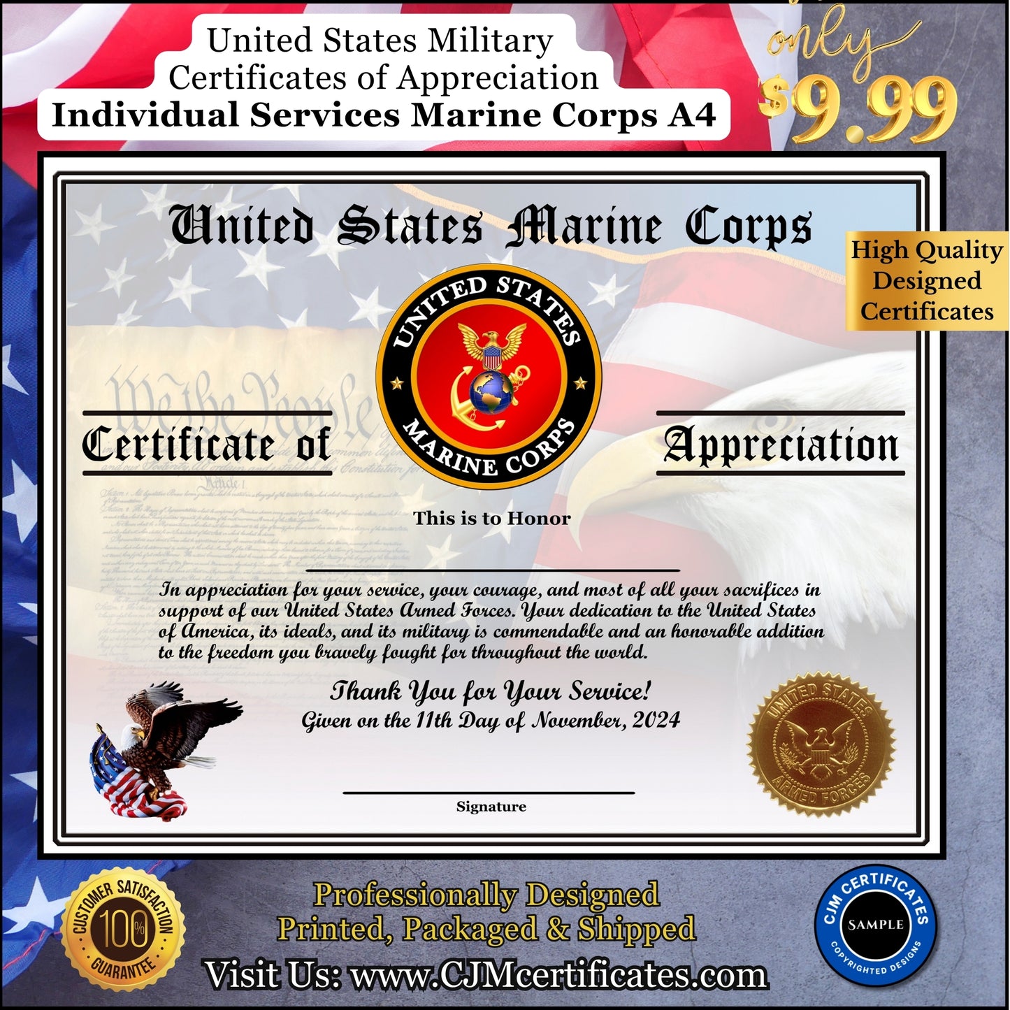 Veteran Appreciation Certificates Package A4