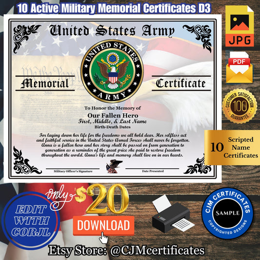 Military Fallen Hero Memorial Certificates