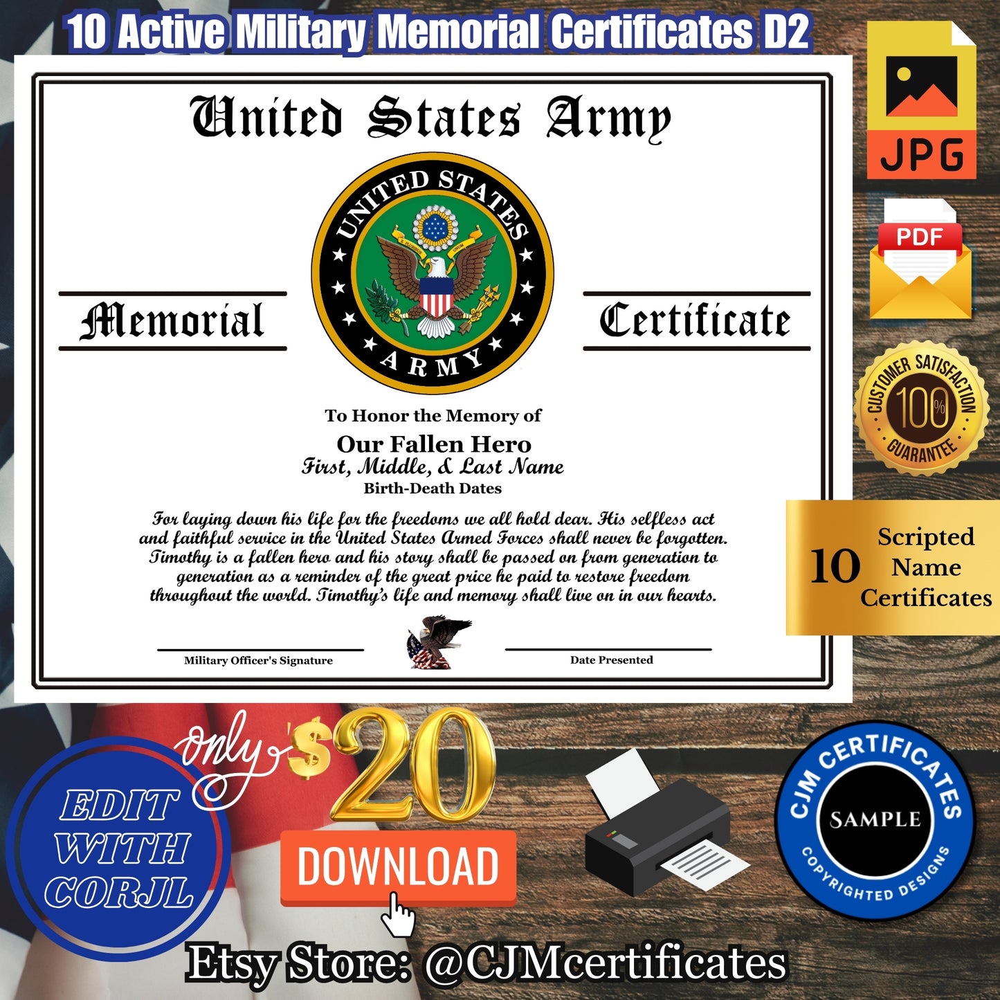 Military Memorial Certificates Download Offer