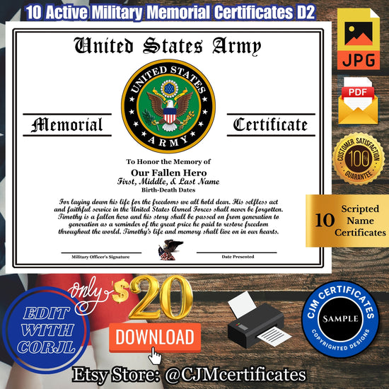 Our Fallen Hero Active Military Certificate