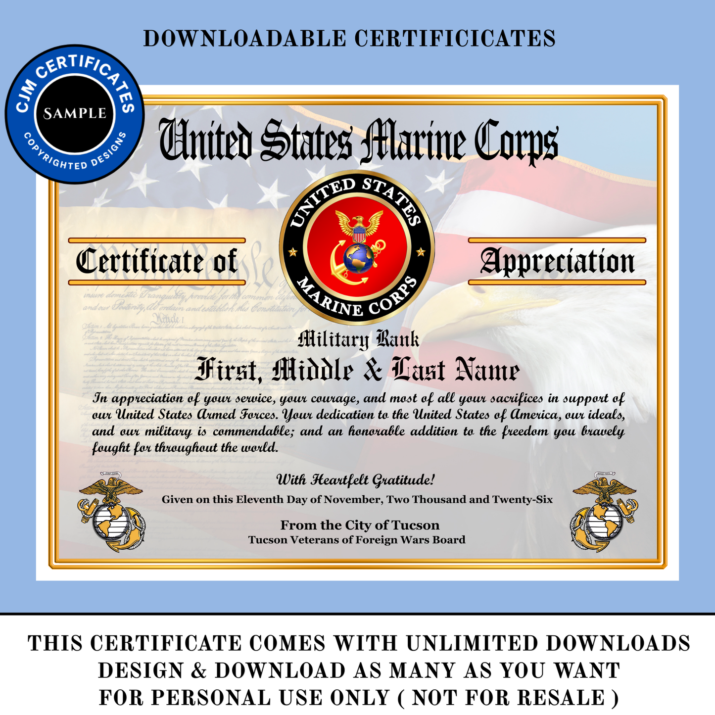 D6 US Veteran Certificates Pack: Edit & Download