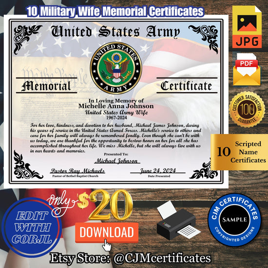 Military Wife Memorial Certificate