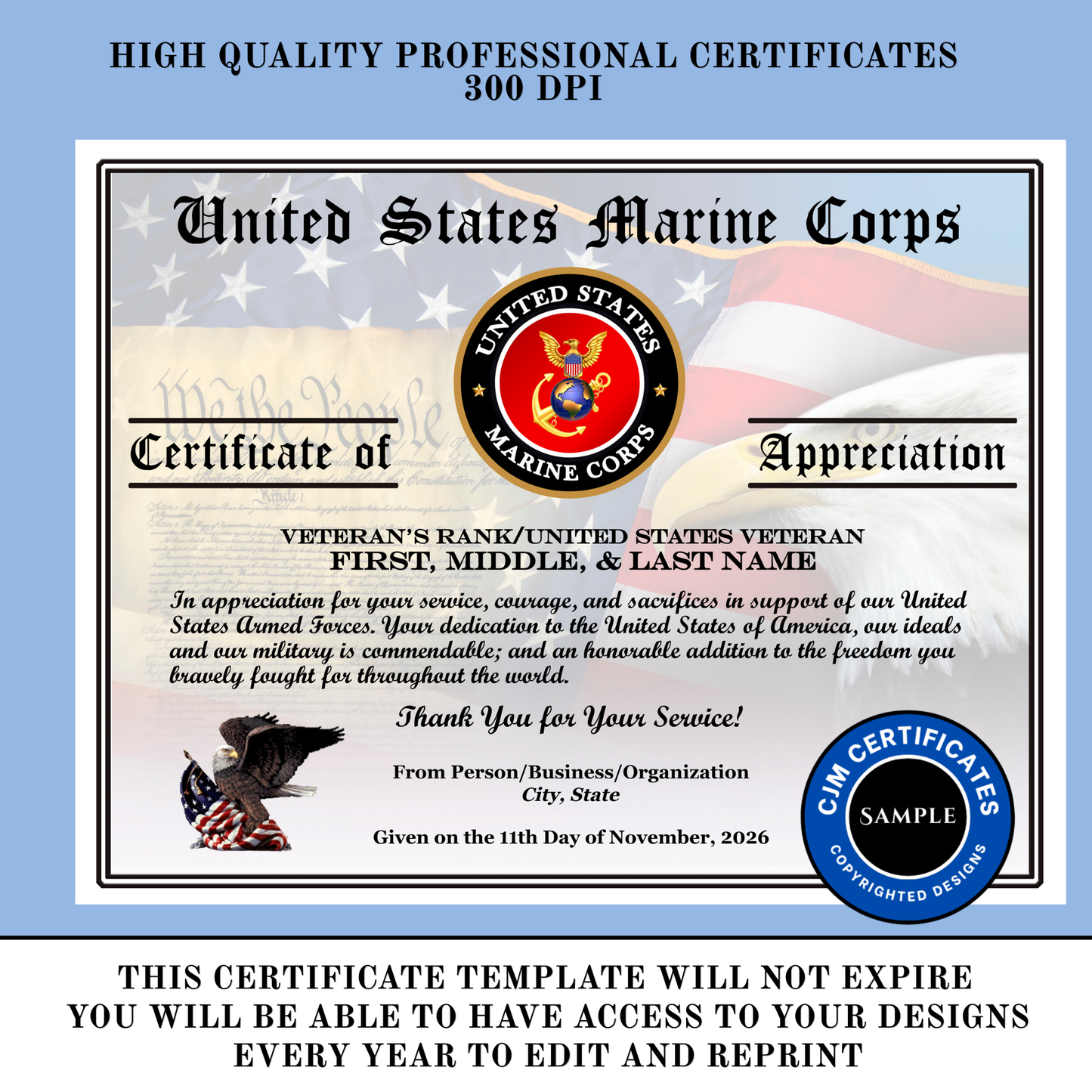 D68 Custom Veteran Certificates Pack for Veterans Day Gifts: Edit & Download (Unlimited)