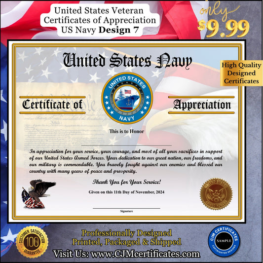 Navy Veteran Appreciation Certificates