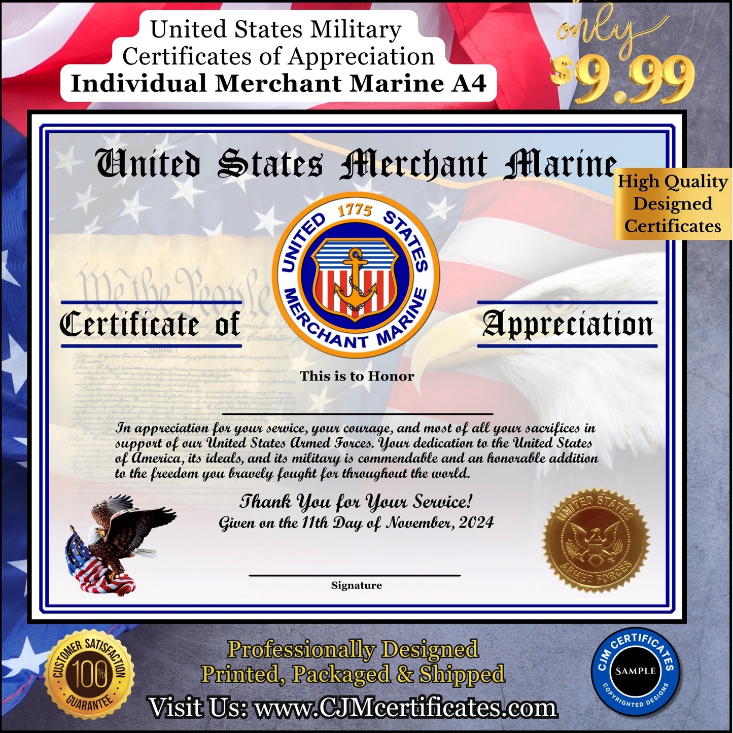 Veteran Appreciation Certificates Package A4