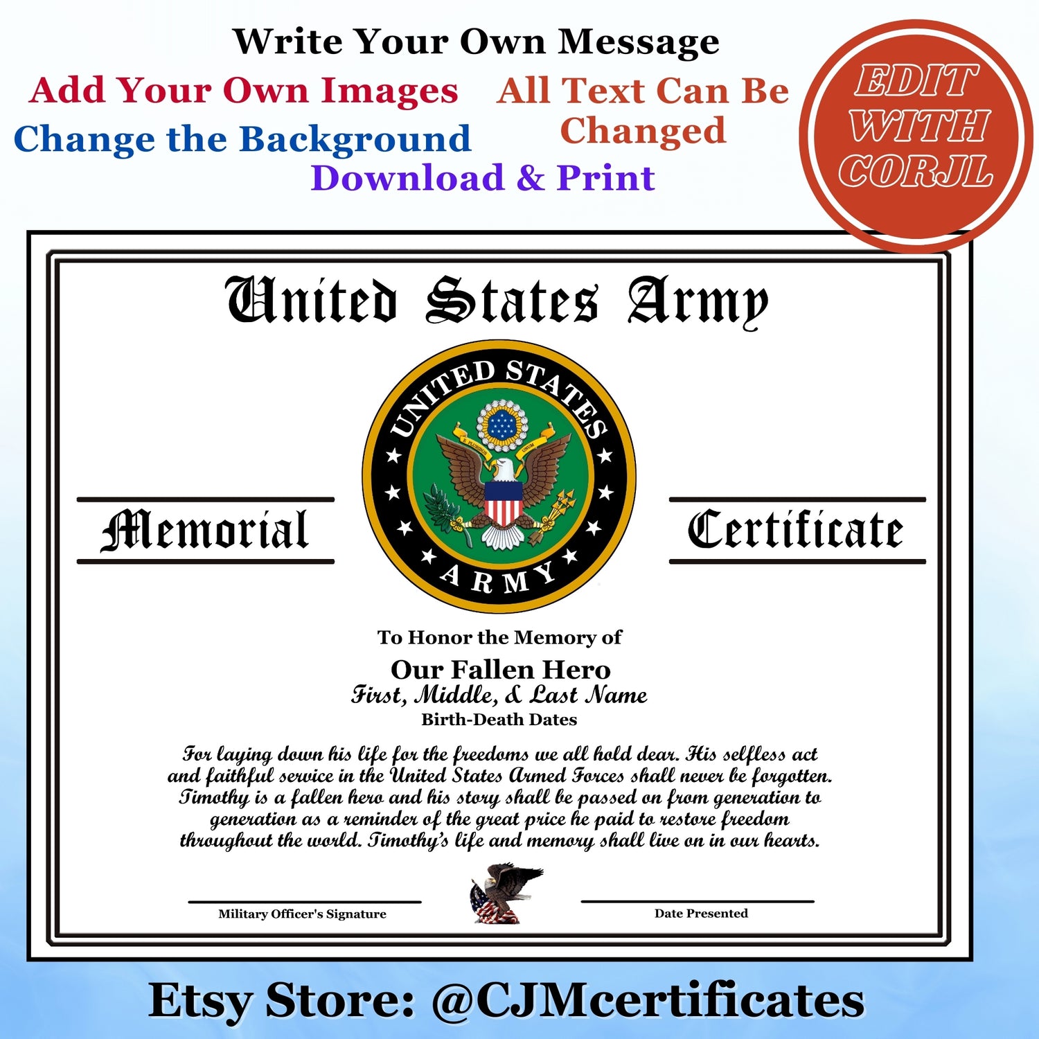 Personalizing Your Military Memorial Certificate